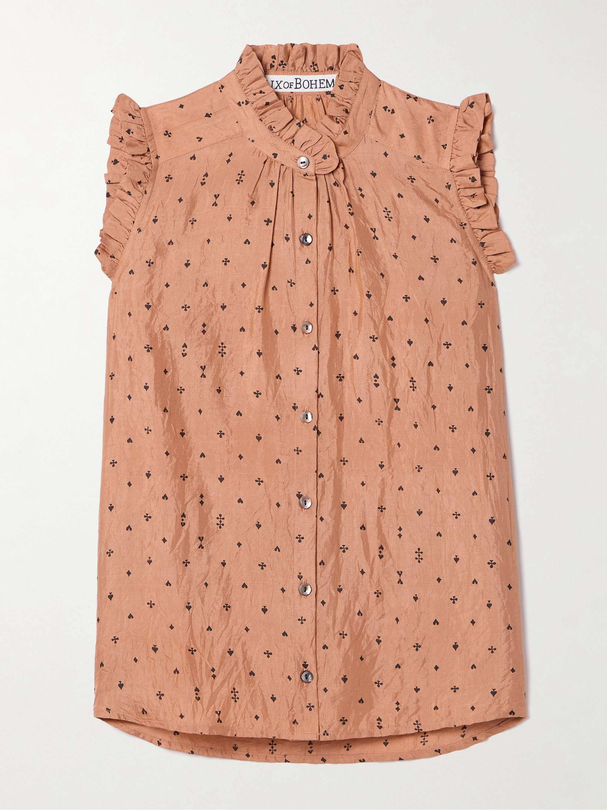 Wylder ruffled printed crinkled-silk tank view