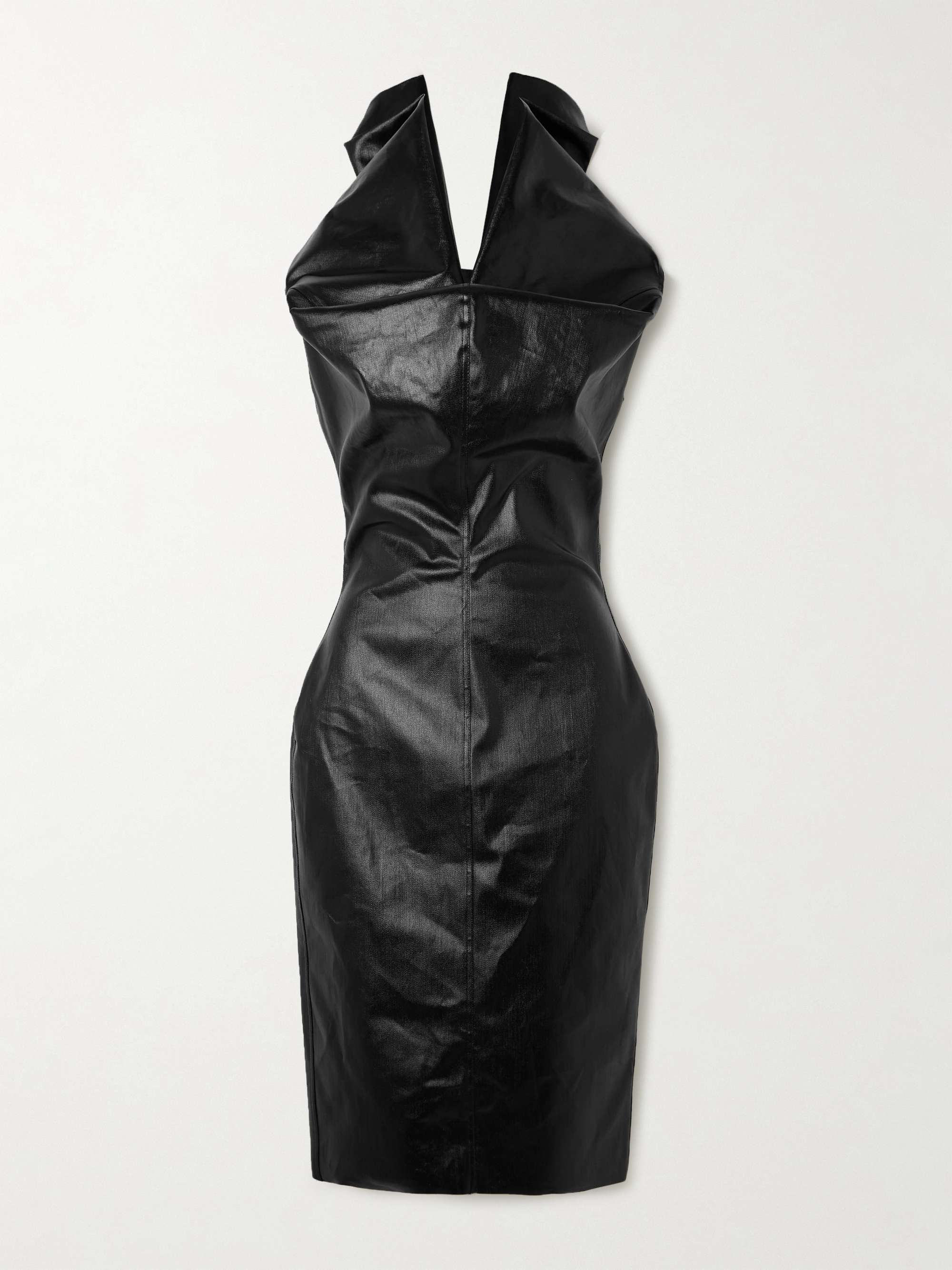 Draped coated-denim midi dress view