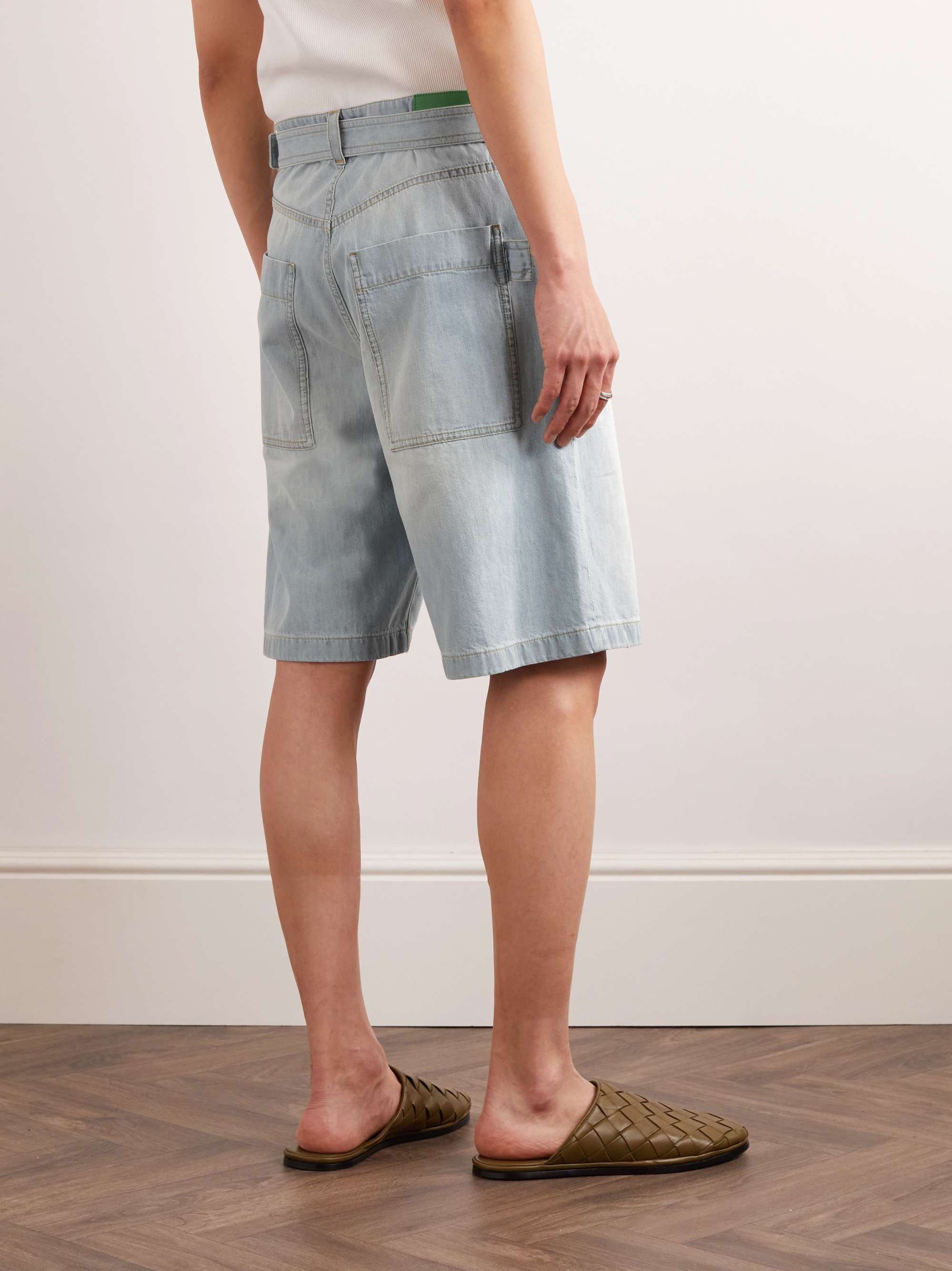 Straight-Leg Belted Denim Shorts view
