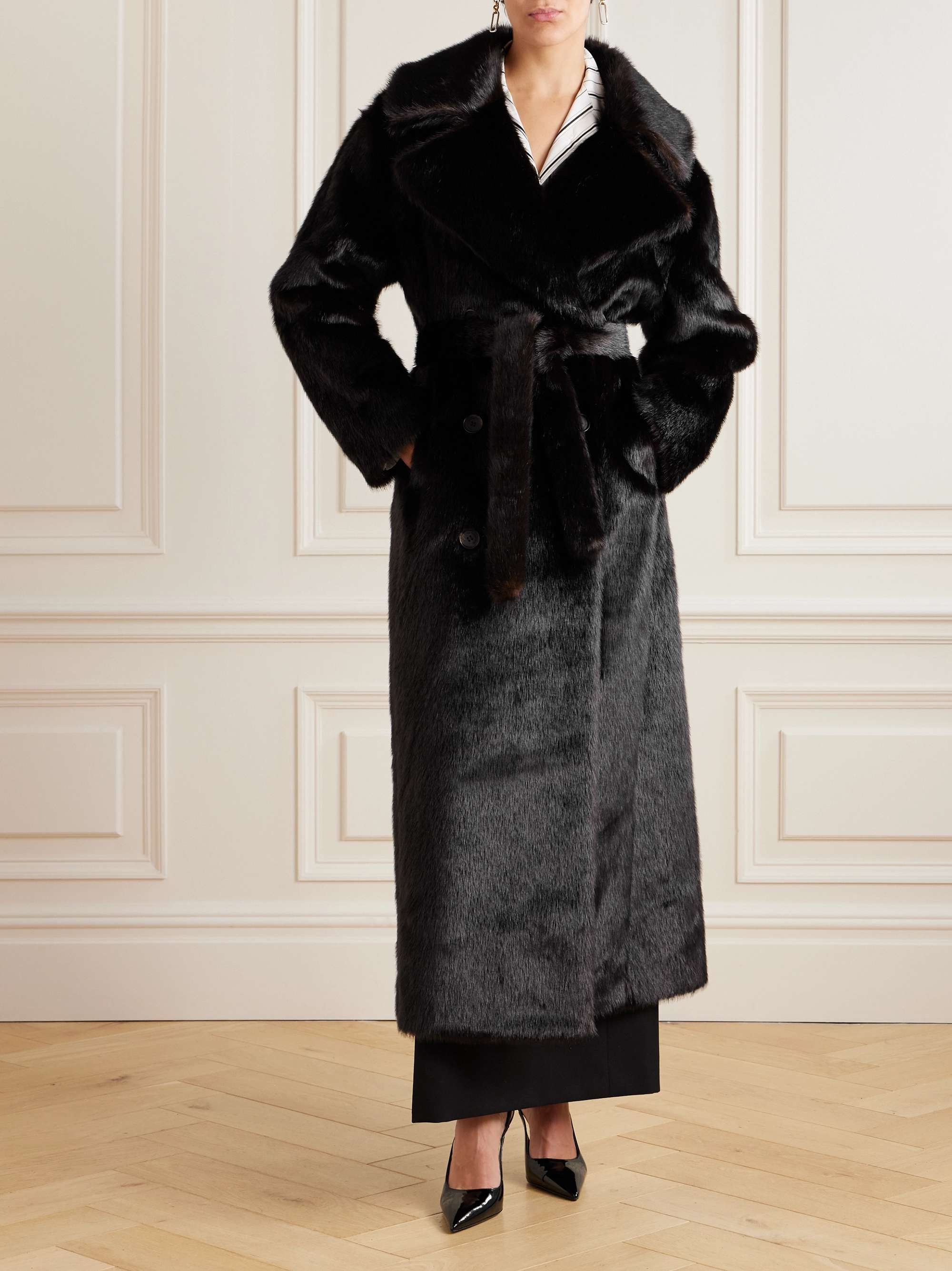 Joni oversized belted double-breasted faux fur coat view