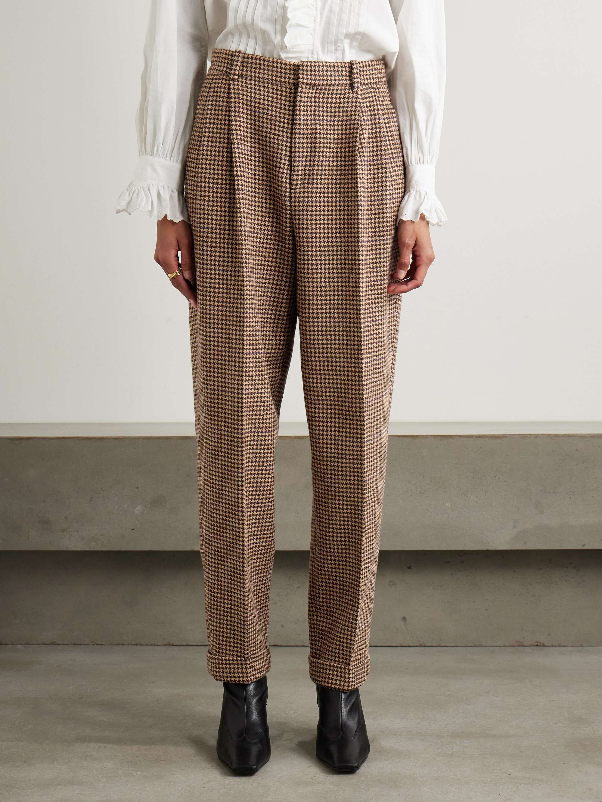 Pleated houndstooth tweed tapered pants view