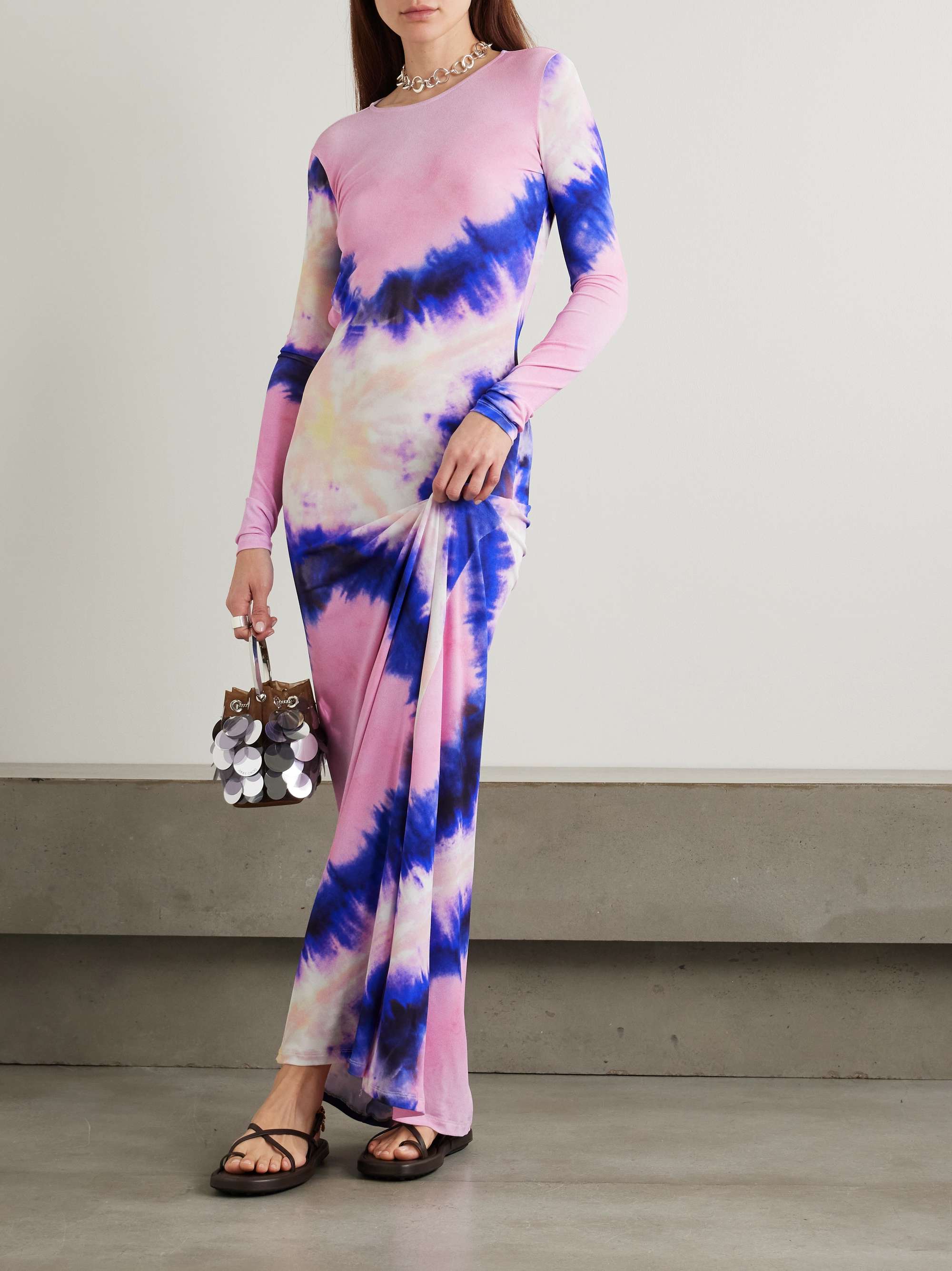 Open-back tie-dyed stretch-crepe maxi dress view