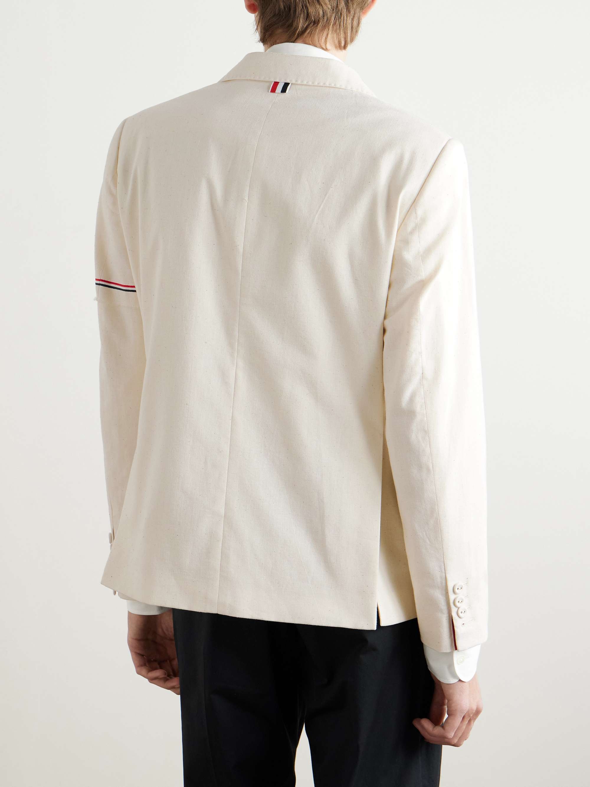 Striped Grosgrain-Trimmed Cotton Blazer view