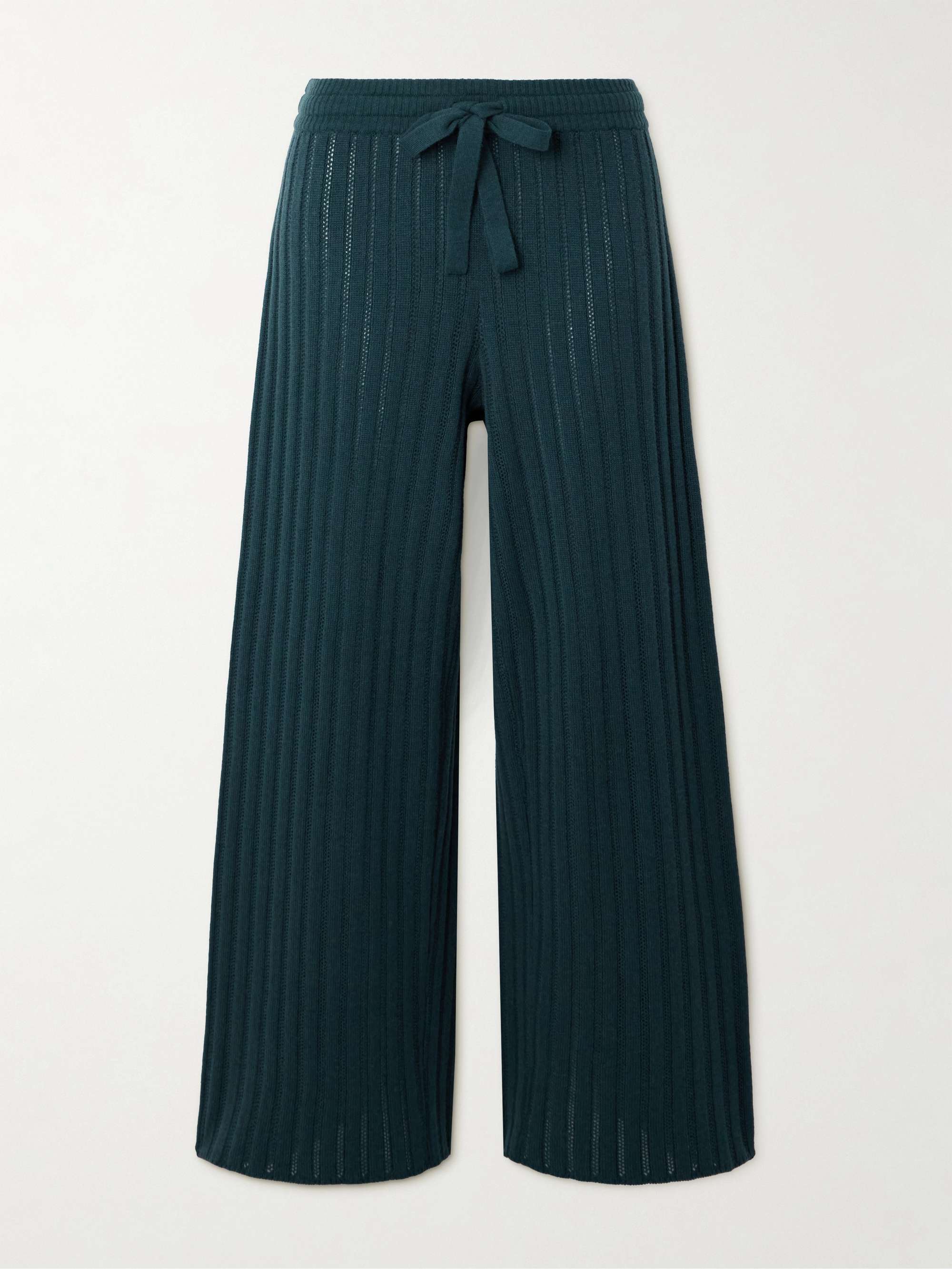 Luxe Somptueux ribbed and pointelle-knit wool and cashmere-blend wide-leg track pants view