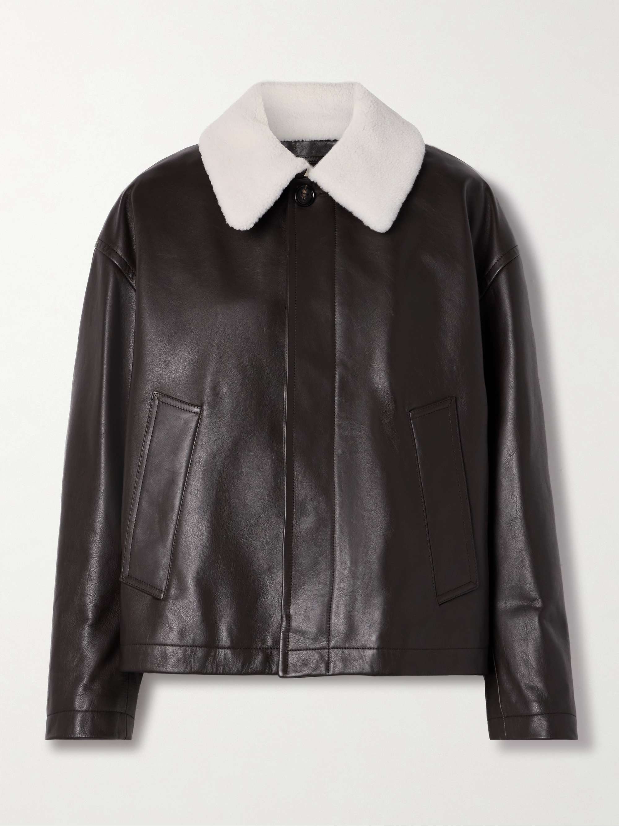 Shearling-trimmed leather jacket view