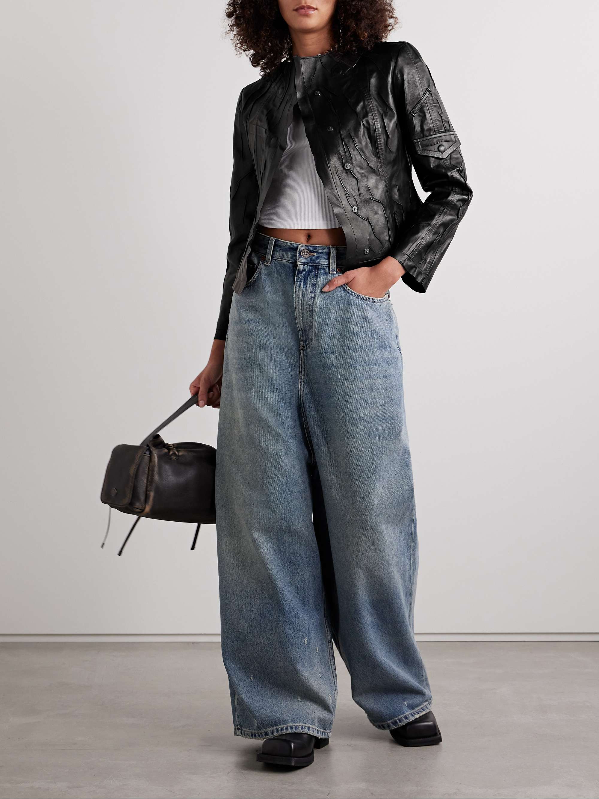 Distressed leather jacket view