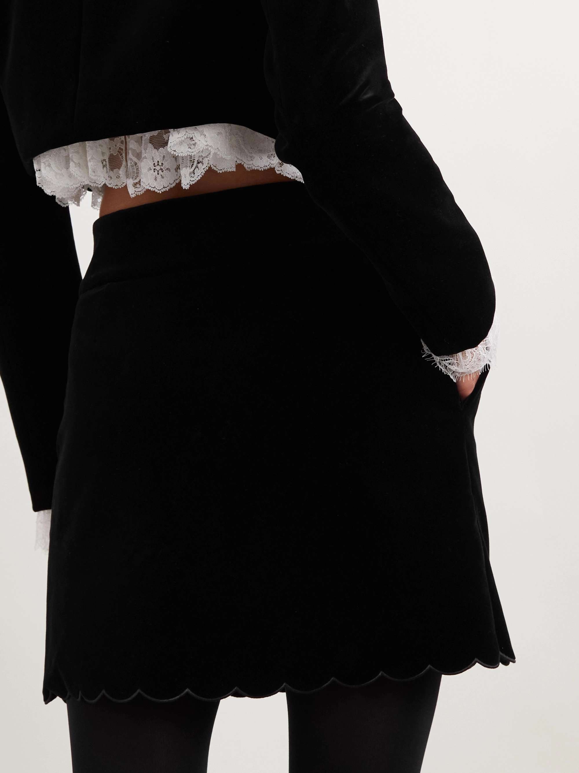 Scalloped velvet mini skirt view