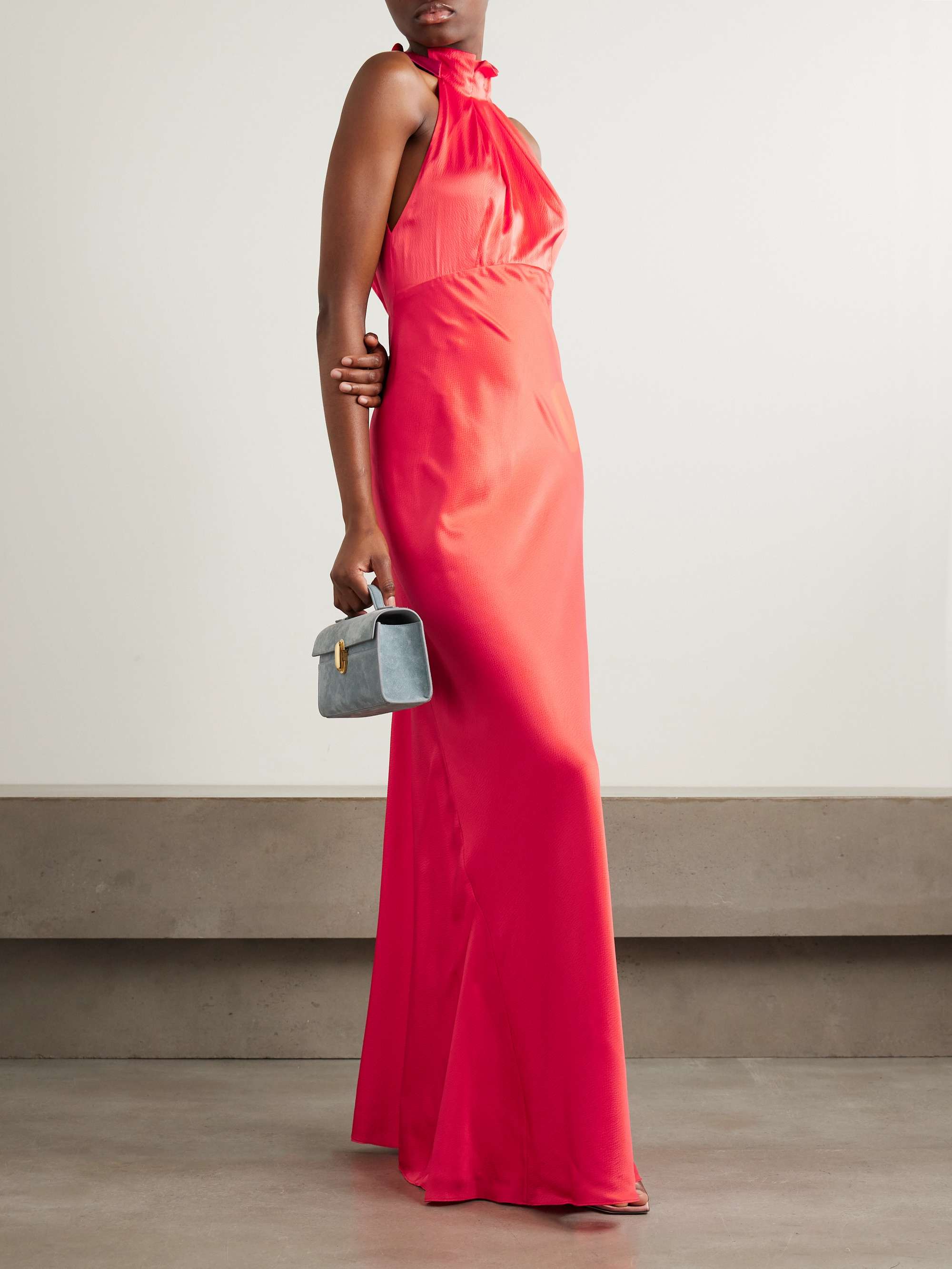 Michelle ruffled hammered silk-satin maxi dress view