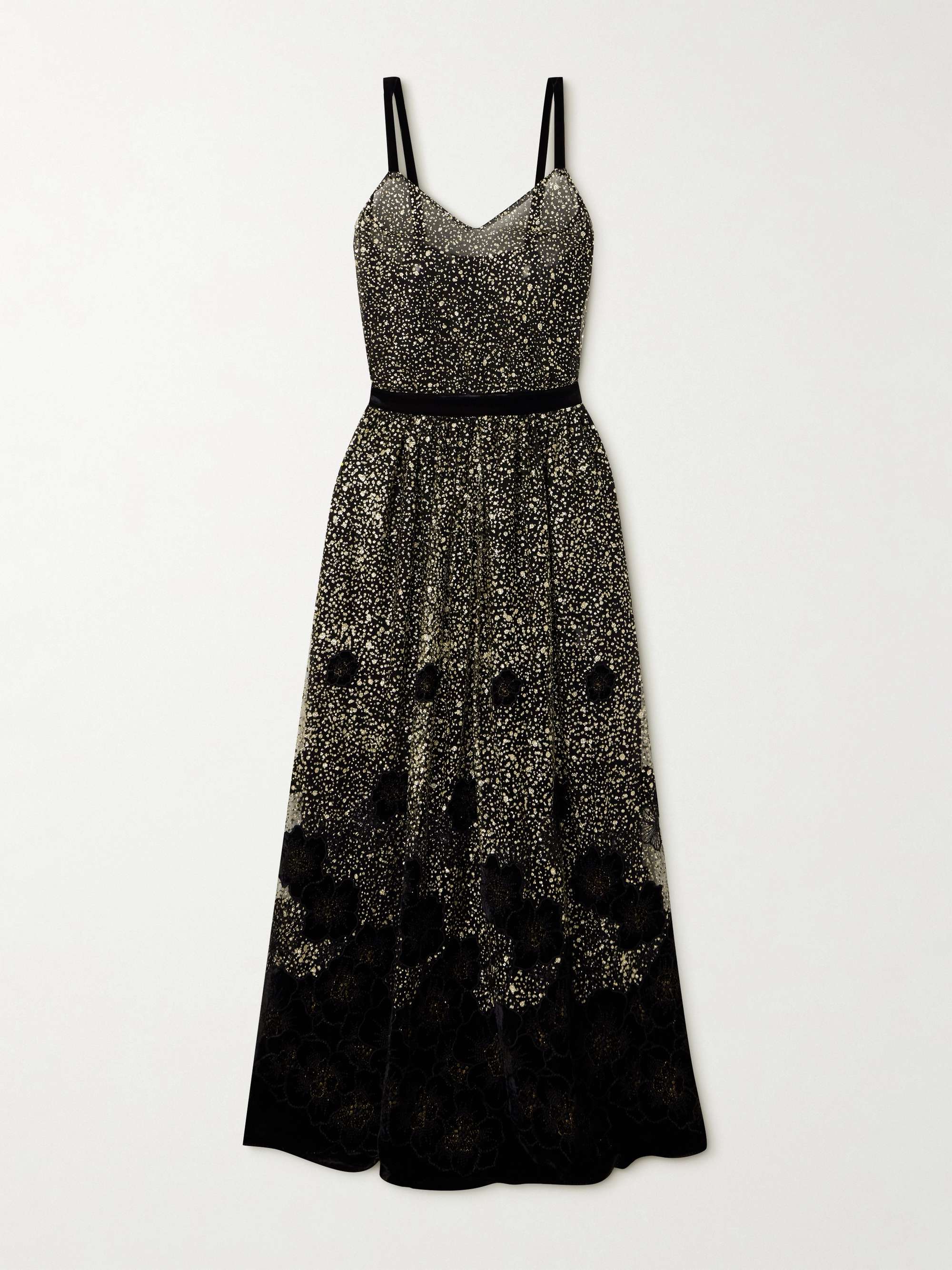 Primula embellished metallic velvet-trimmed tulle maxi dress view