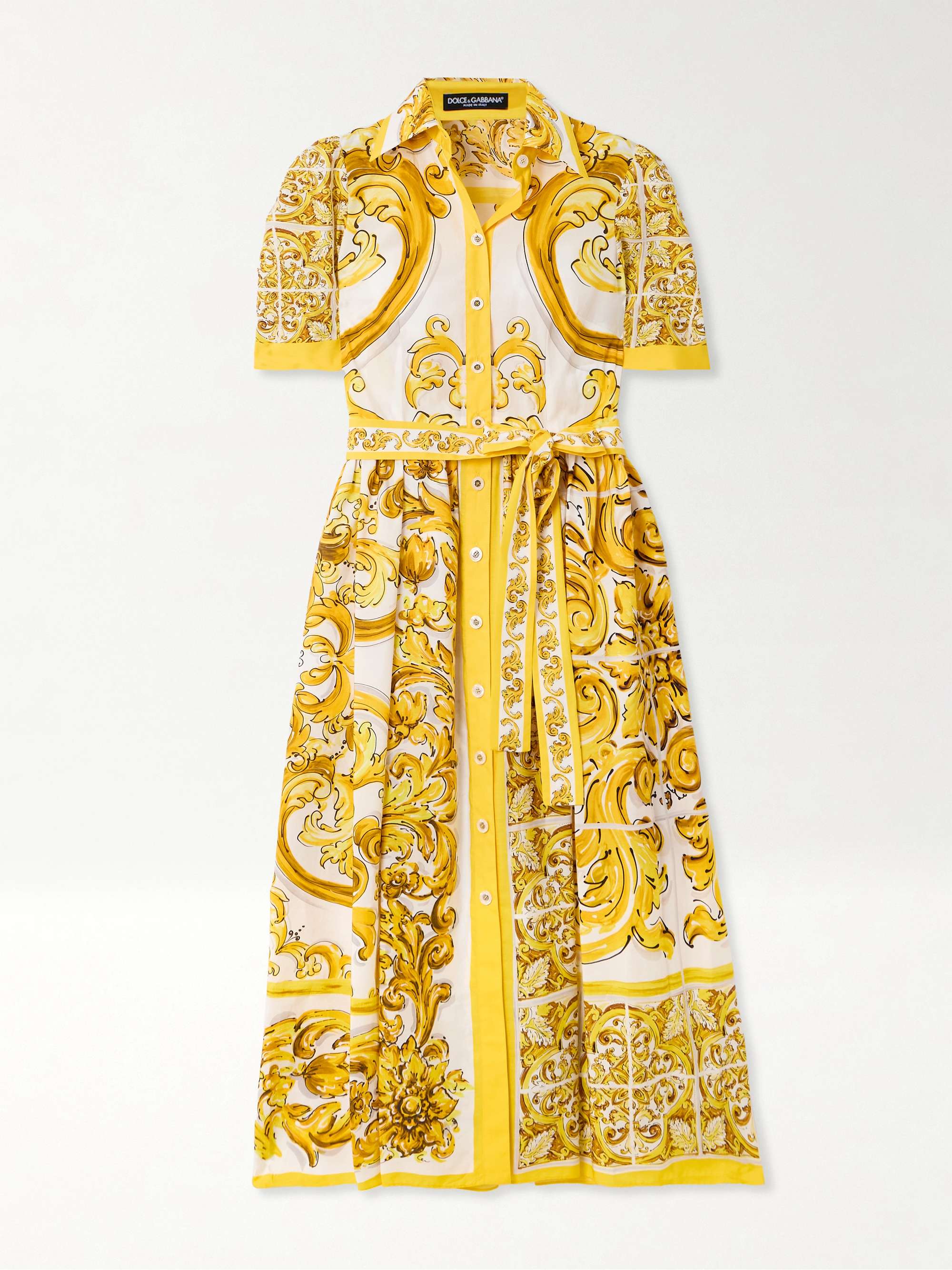 Maiolica belted pleated printed cotton-poplin midi dress view