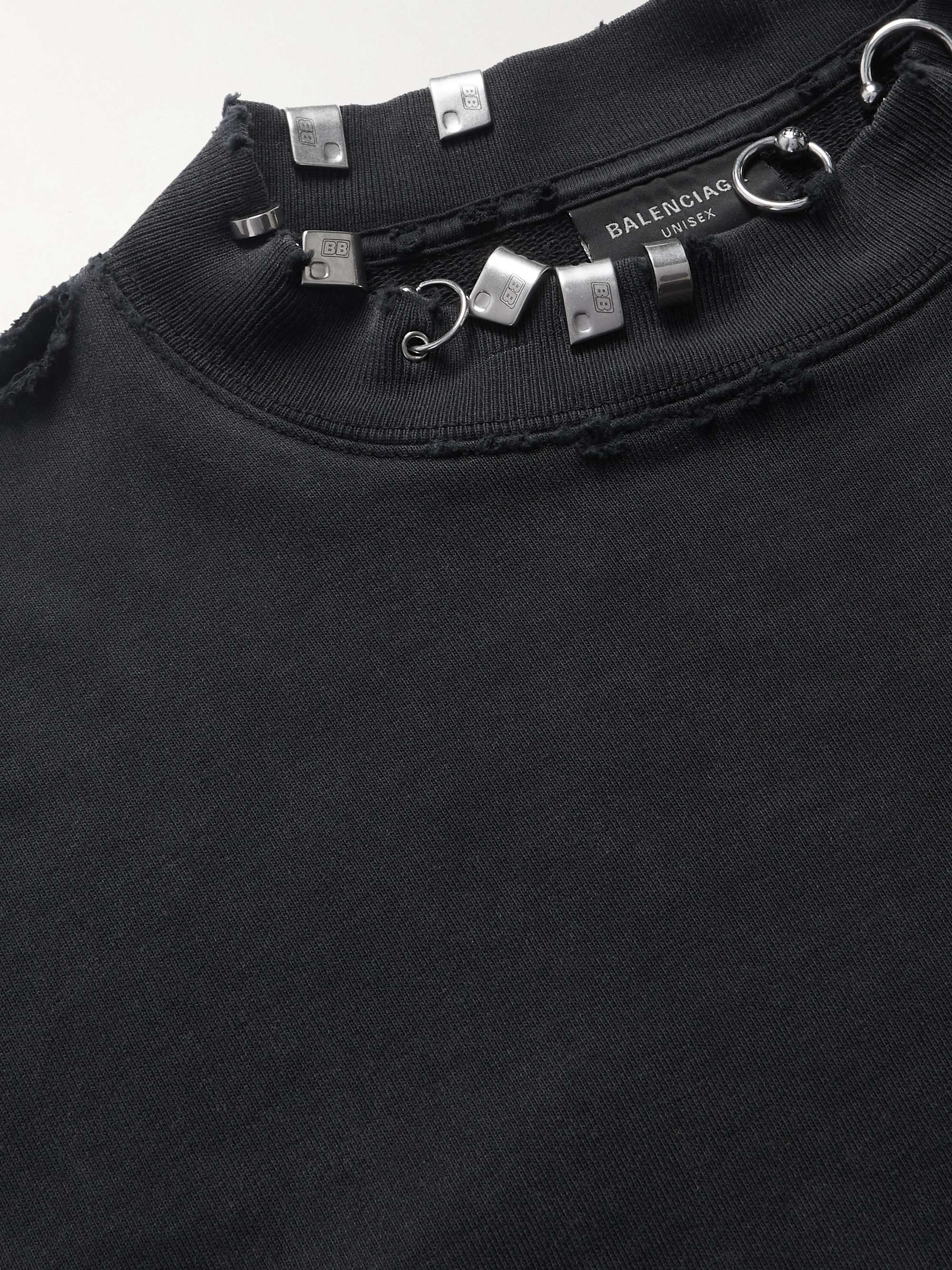 Pierced Embellished Distressed Cotton-Jersey Sweatshirt view