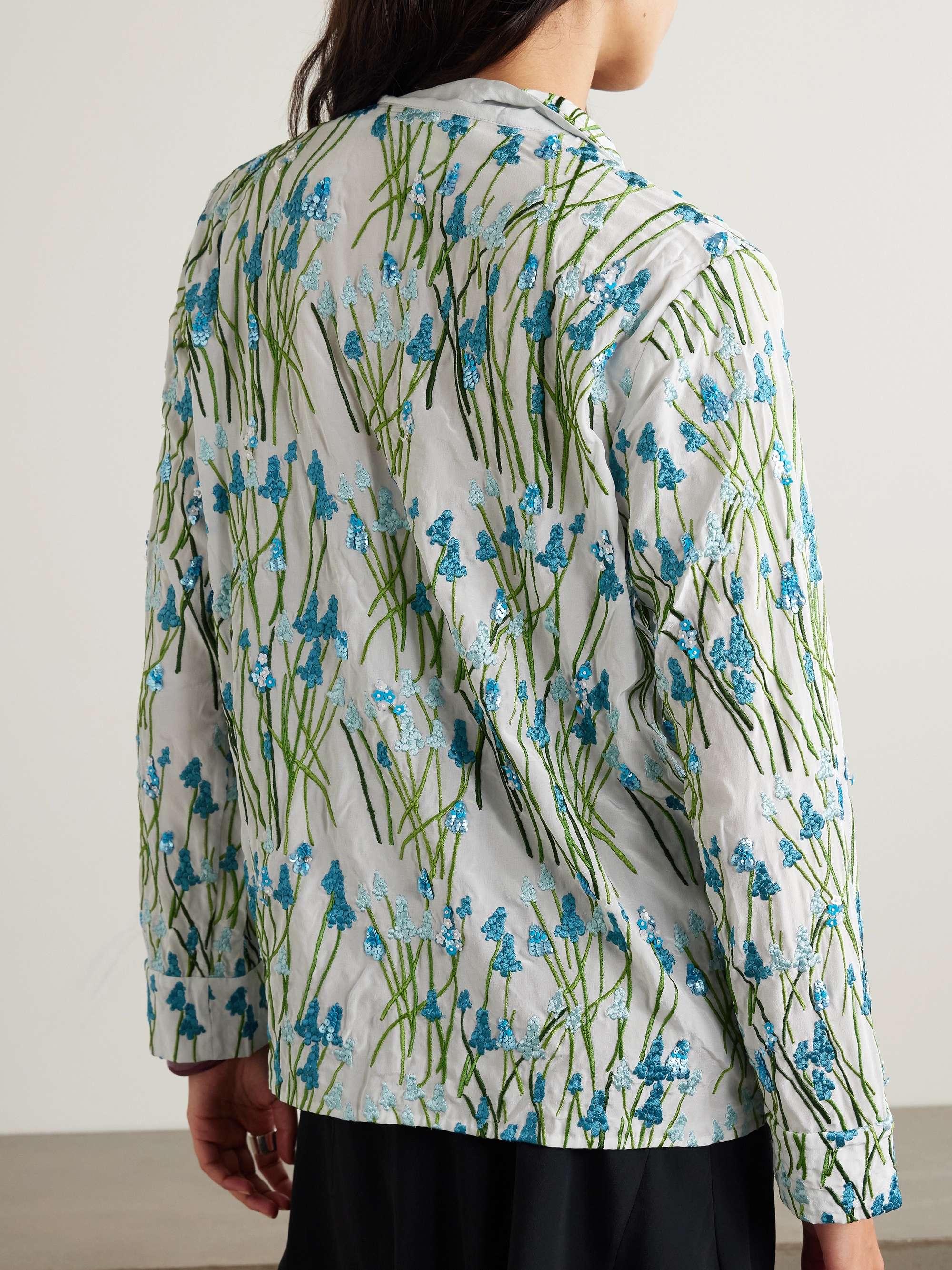 Louis embroidered embellished silk pajama shirt view