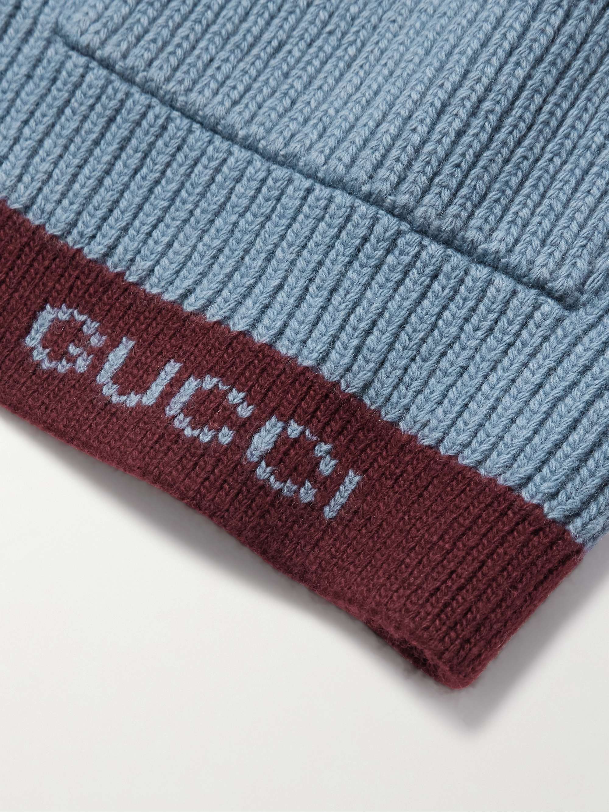 Two-Tone Logo-Jacquard Ribbed Wool Cardigan view