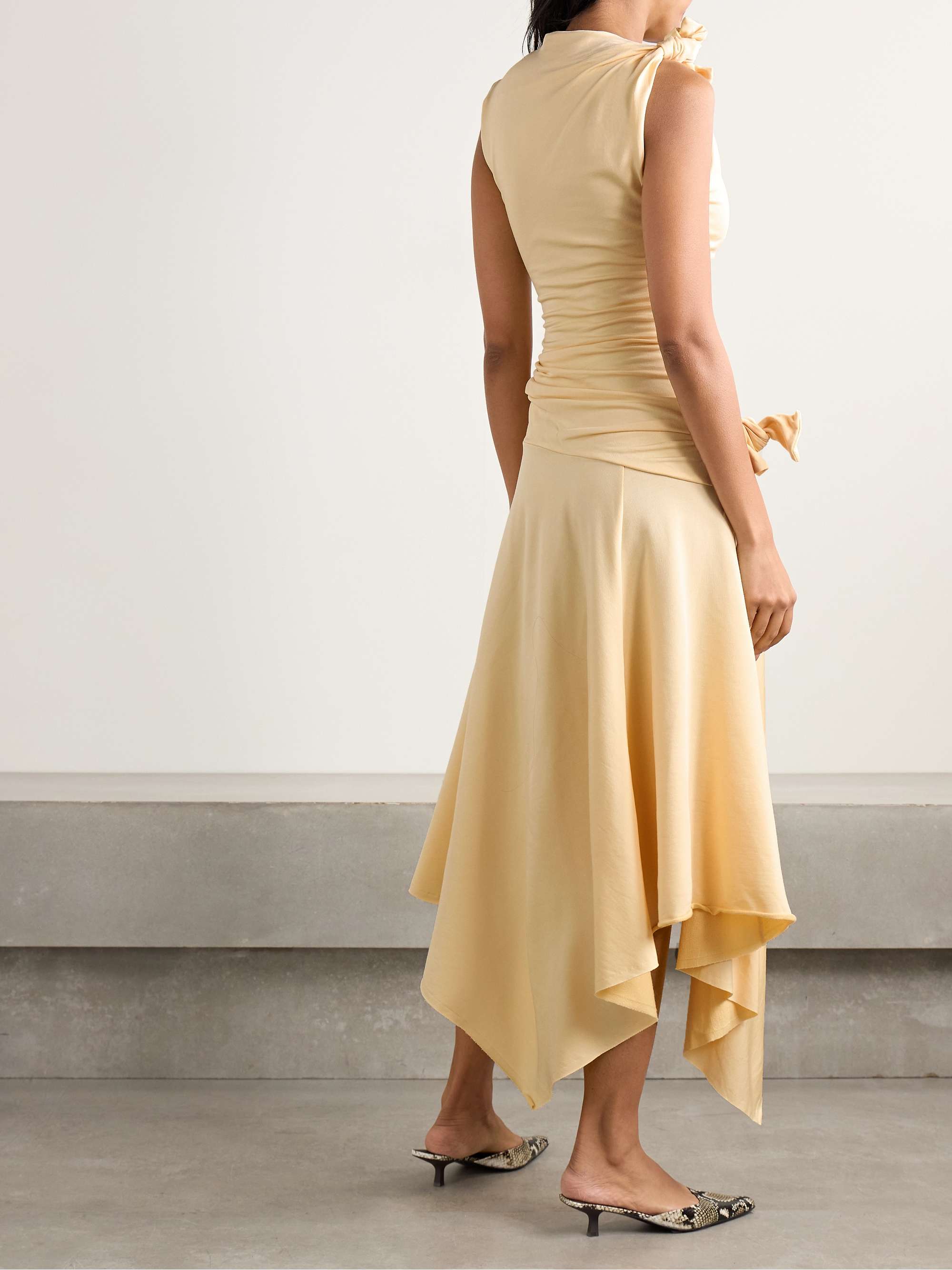 Asymmetric knotted cutout stretch-crepe midi dress view