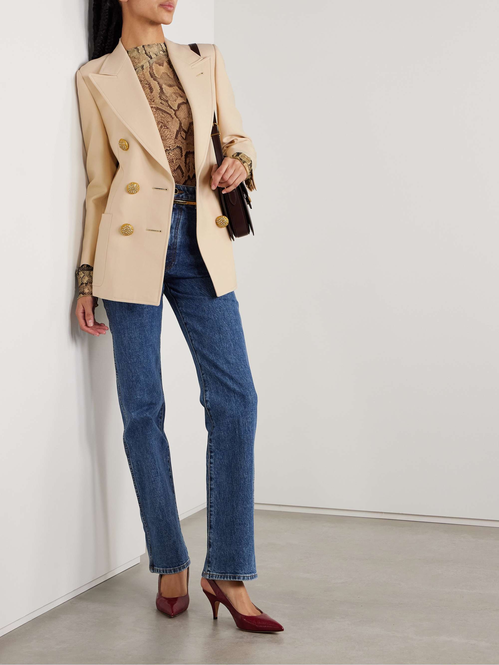 Crystal-embellished double-breasted virgin wool-twill blazer view