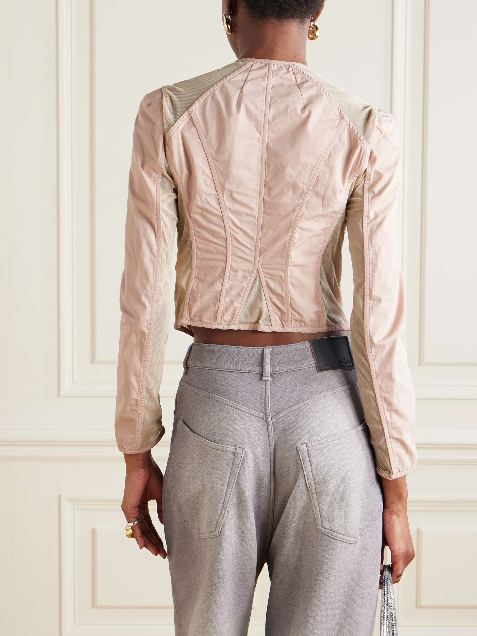 Cropped mesh-trimmed cotton-canvas jacket view