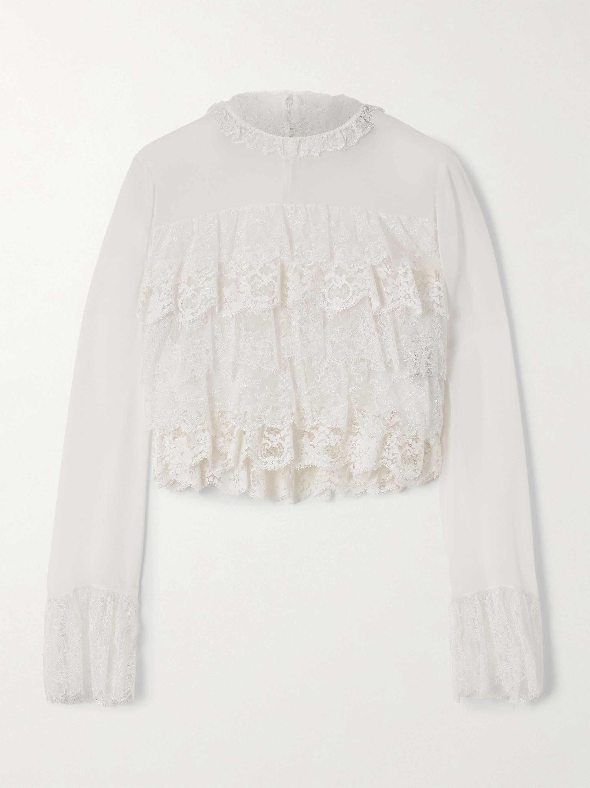 Tiered lace-trimmed silk-chiffon blouse view