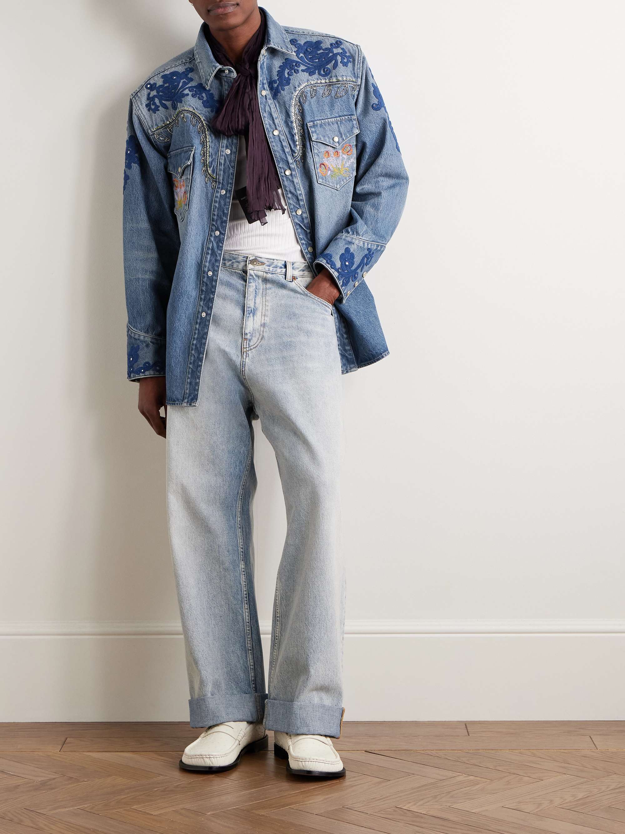 Embellished Embroidered Denim Overshirt view
