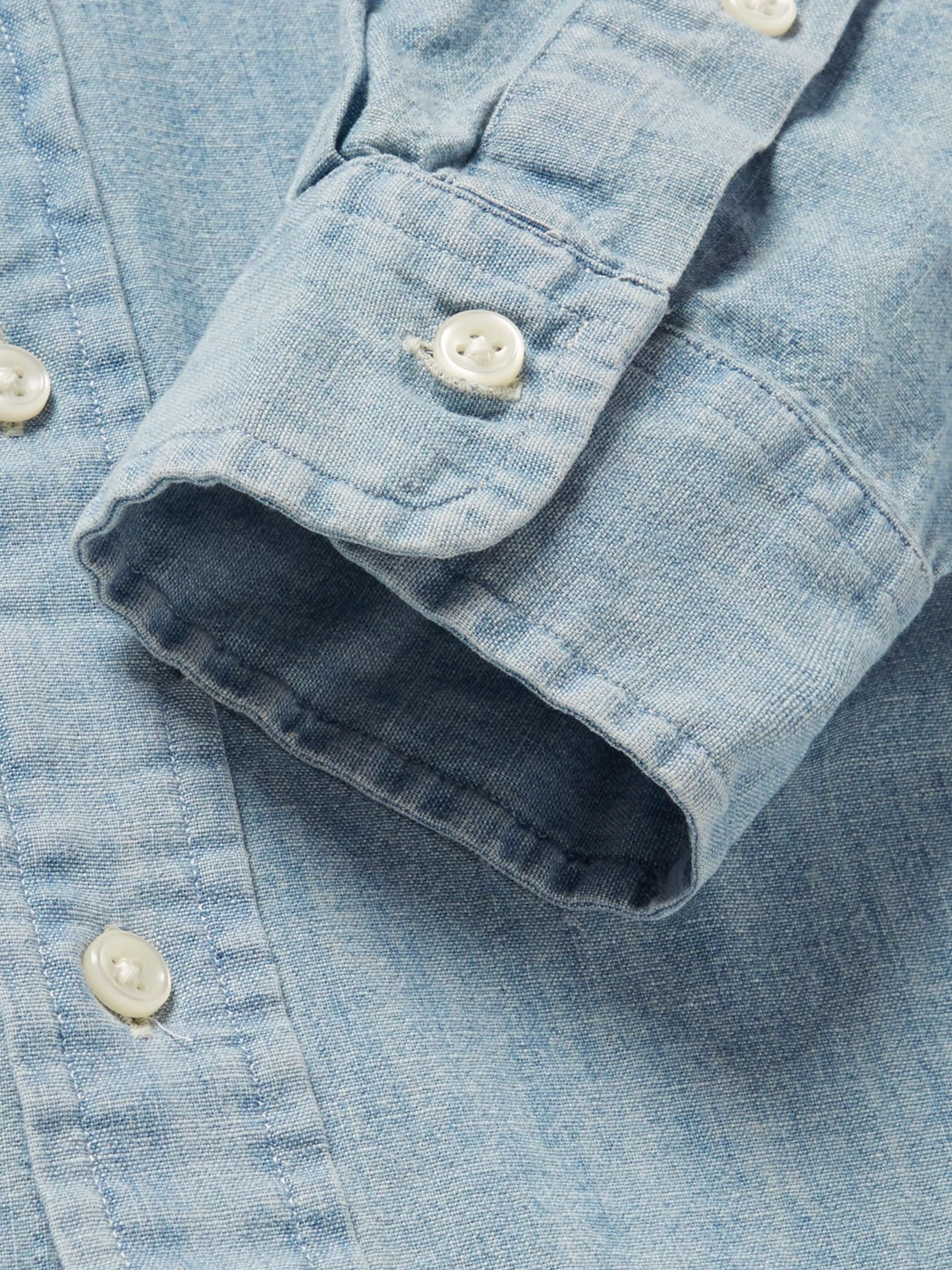 Slim-Fit Washed Cotton-Chambray Shirt view