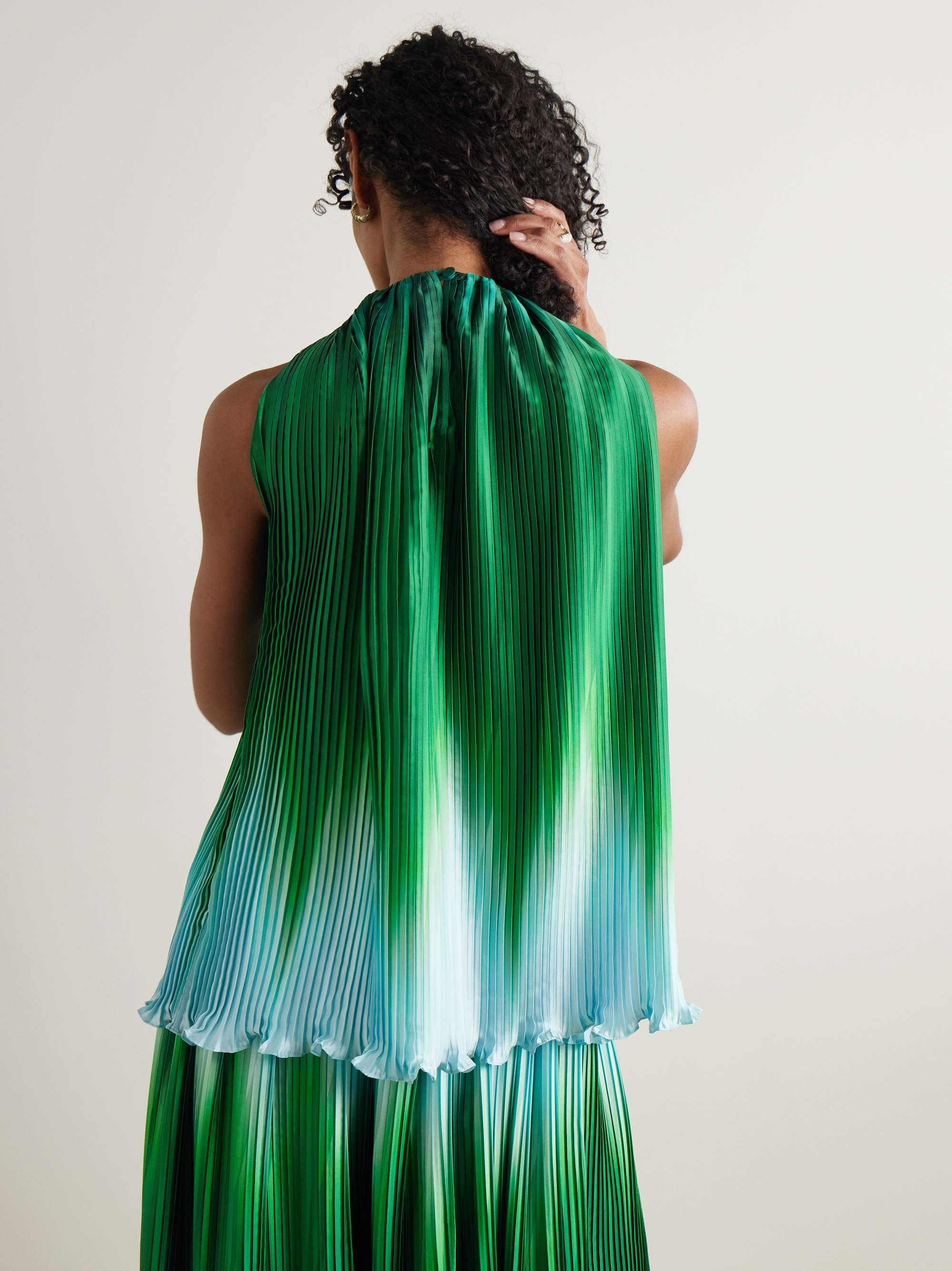 Ombré plissé-taffeta halterneck top view