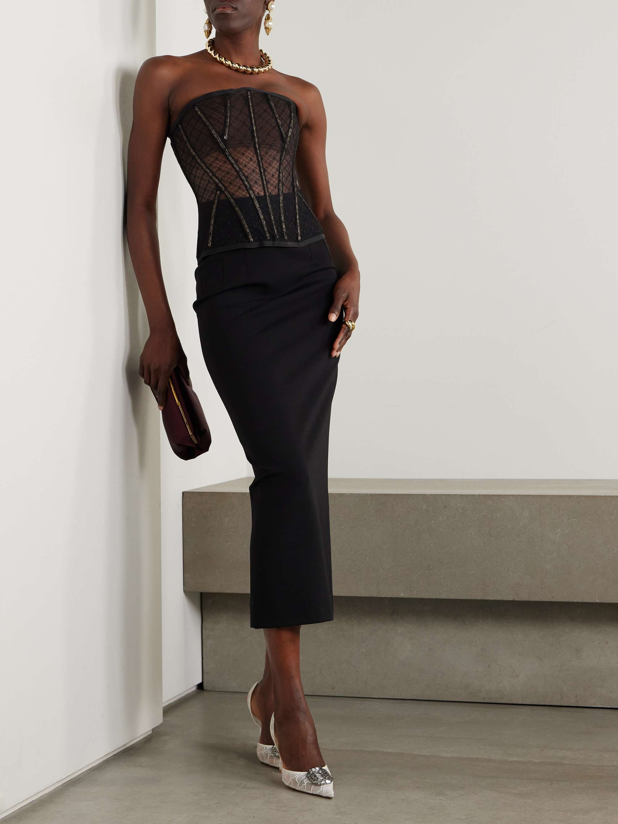 Metallic point d'esprit bustier top view