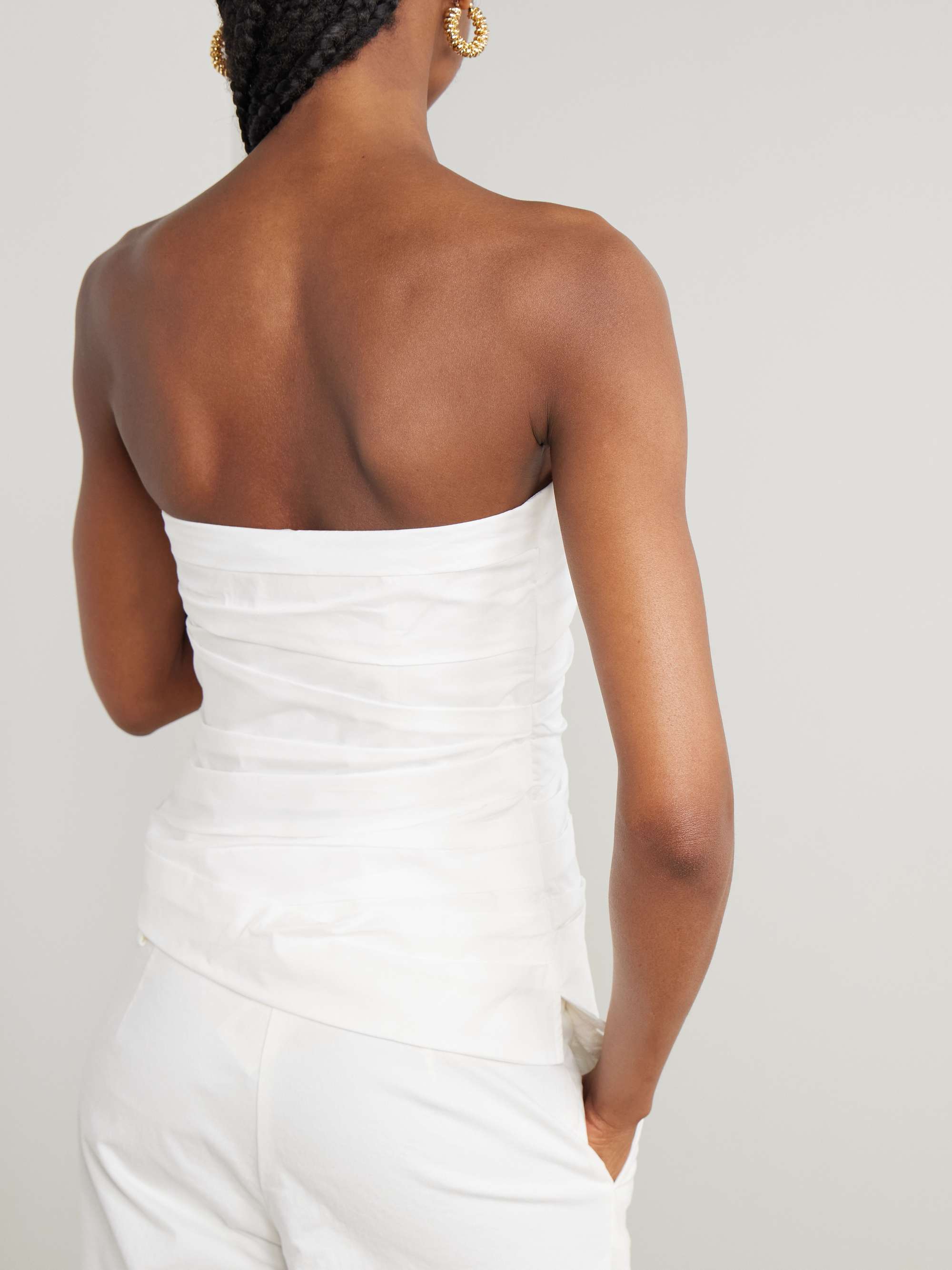 Emerson strapless ruched cotton-blend poplin bustier top view