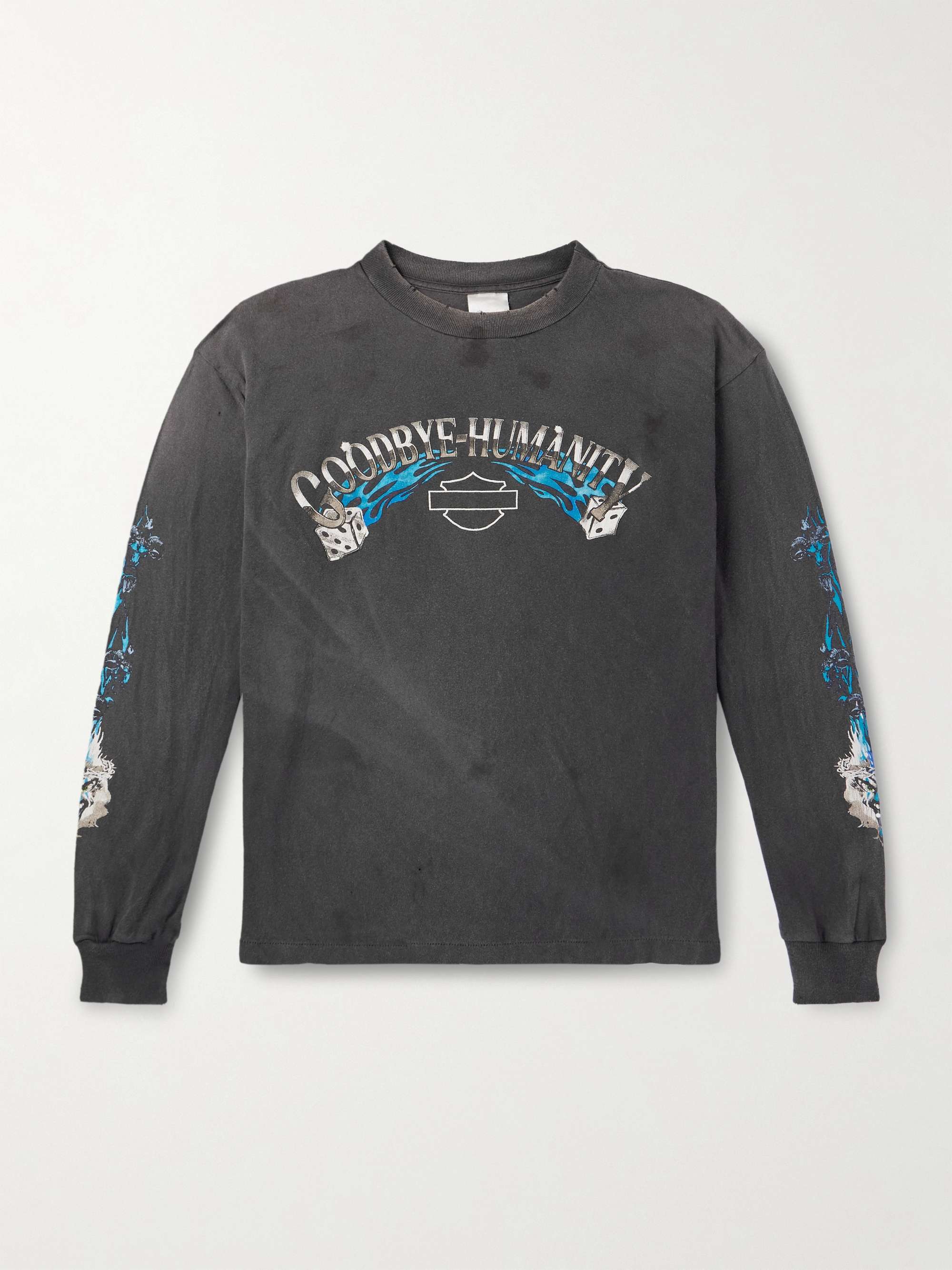 Goodbye Humanity Dice Distressed Printed Cotton-Jersey T-Shirt view