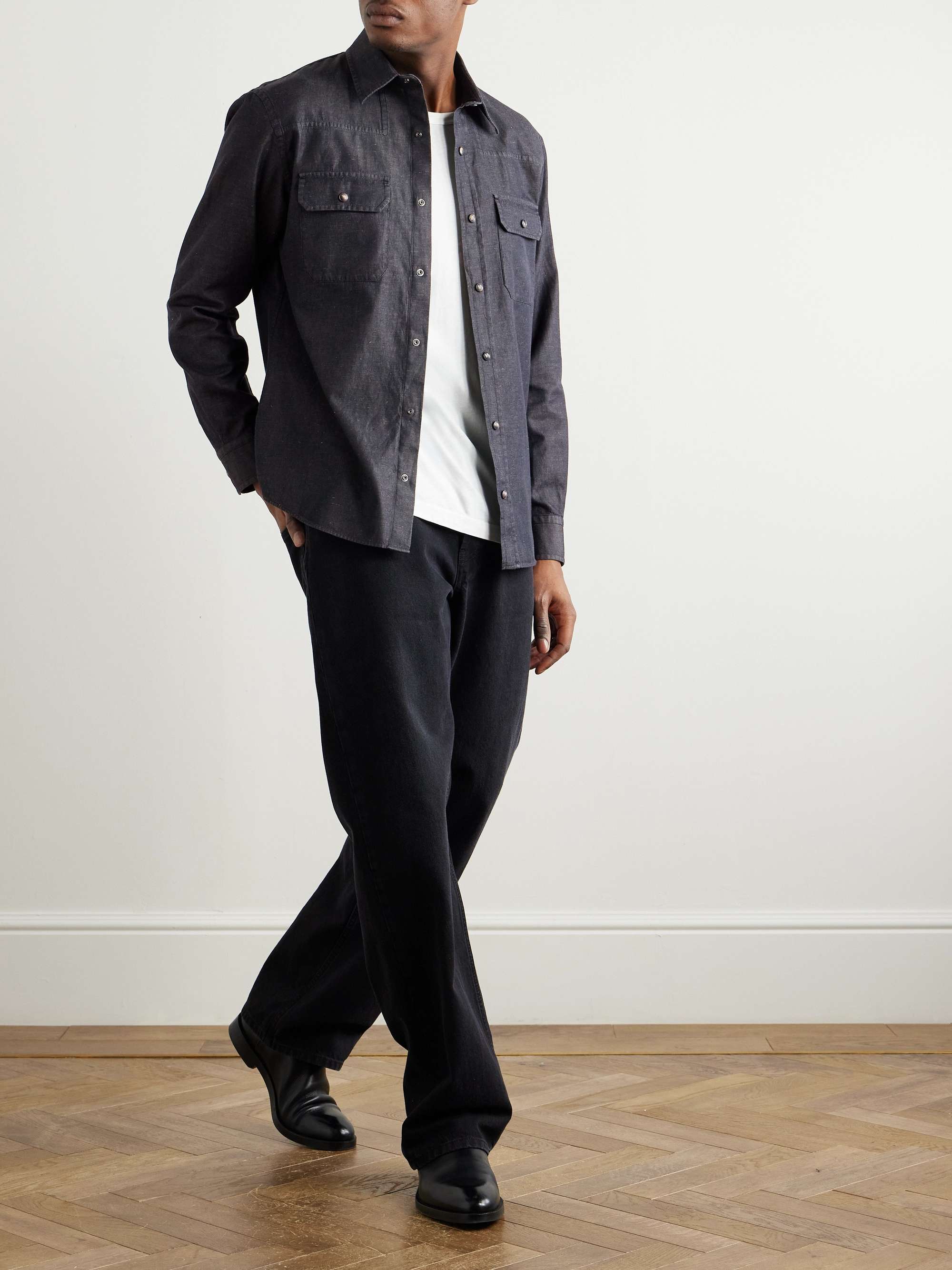 Slim-Fit Cotton and Linen-Blend Twill Shirt view