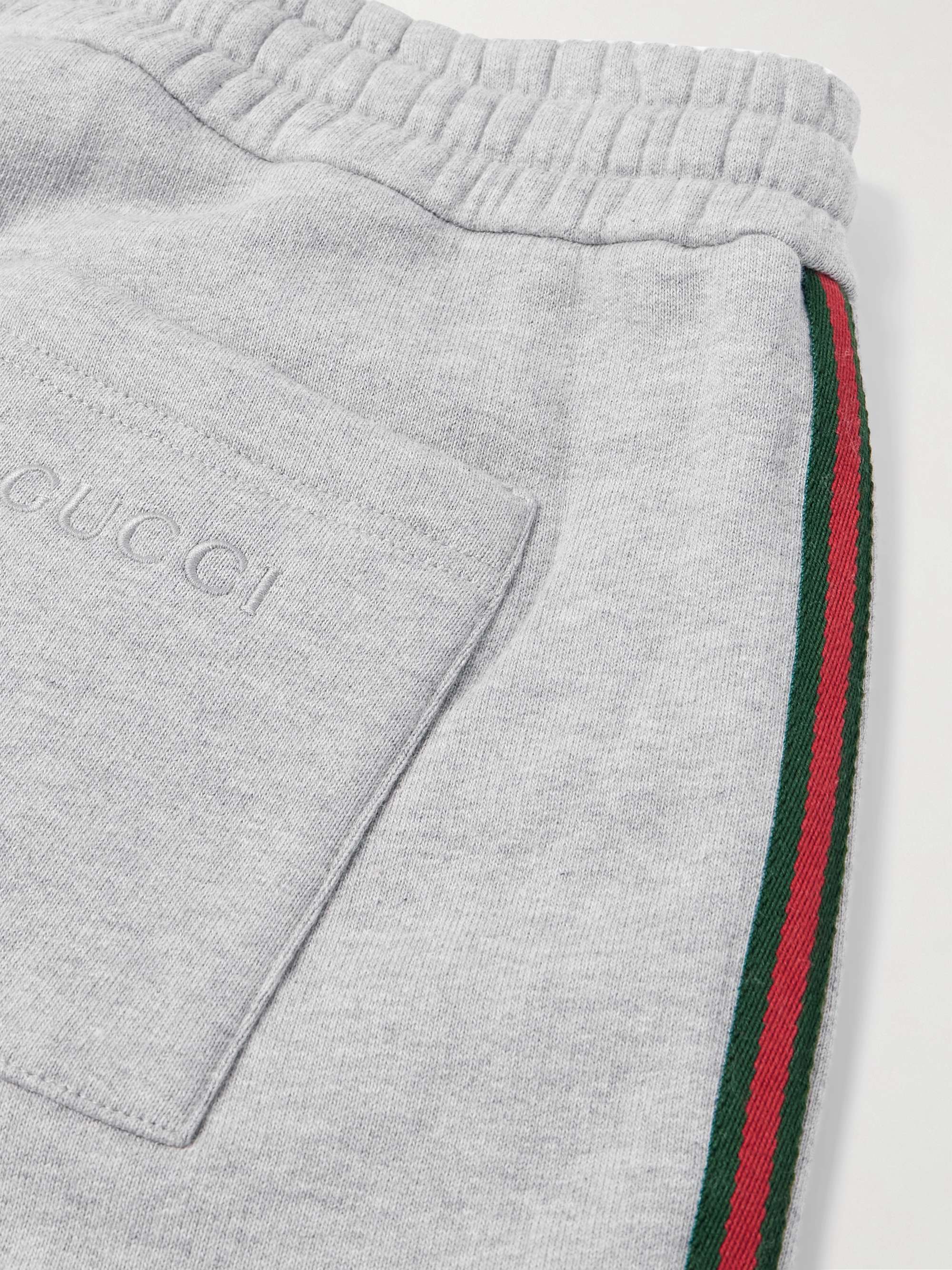 Tapered Webbing-Trimmed Logo-Embroidered Cotton-Jersey Sweatpants view