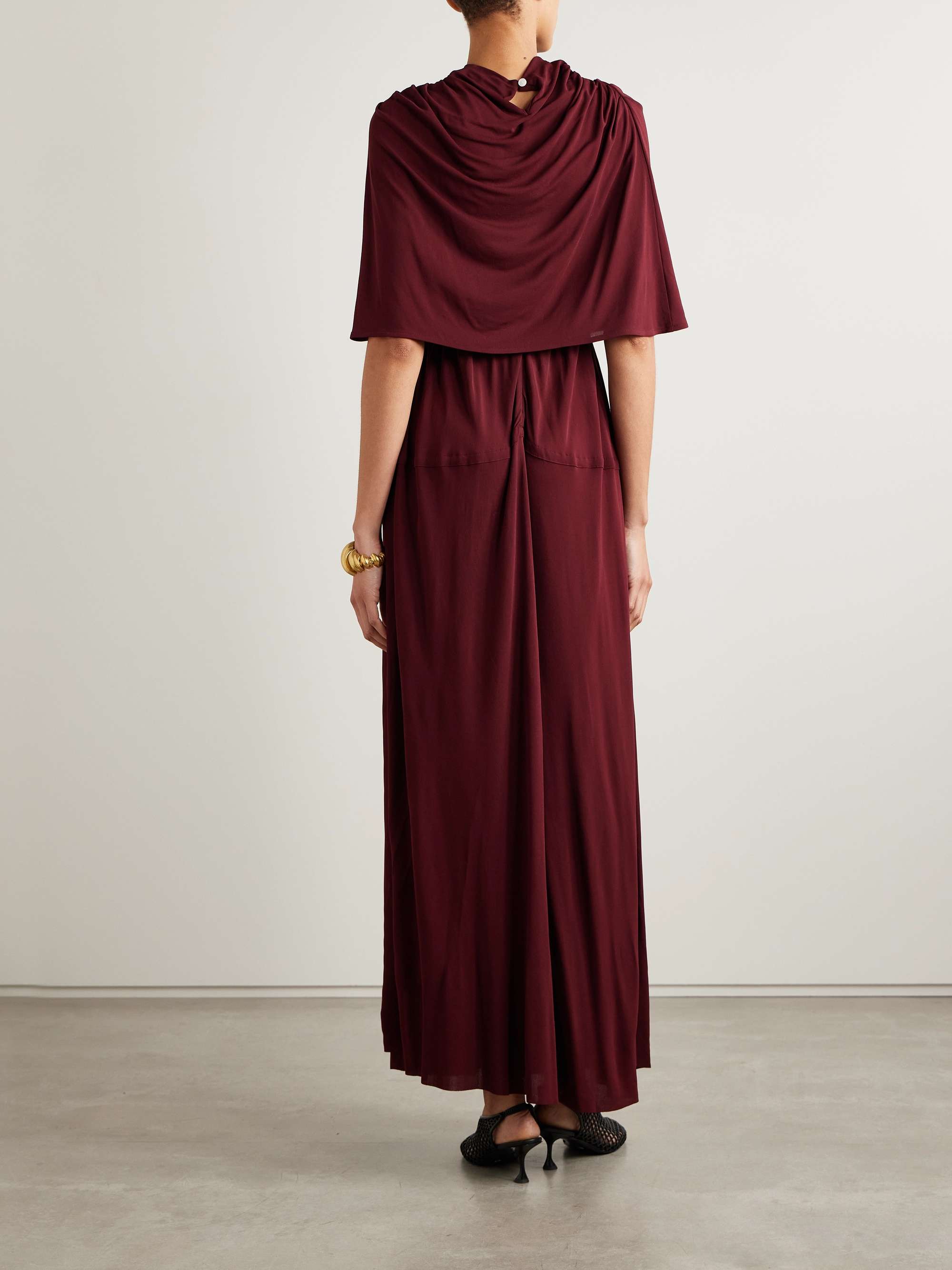 Frankie cape-effect pleated cutout crepe maxi dress view