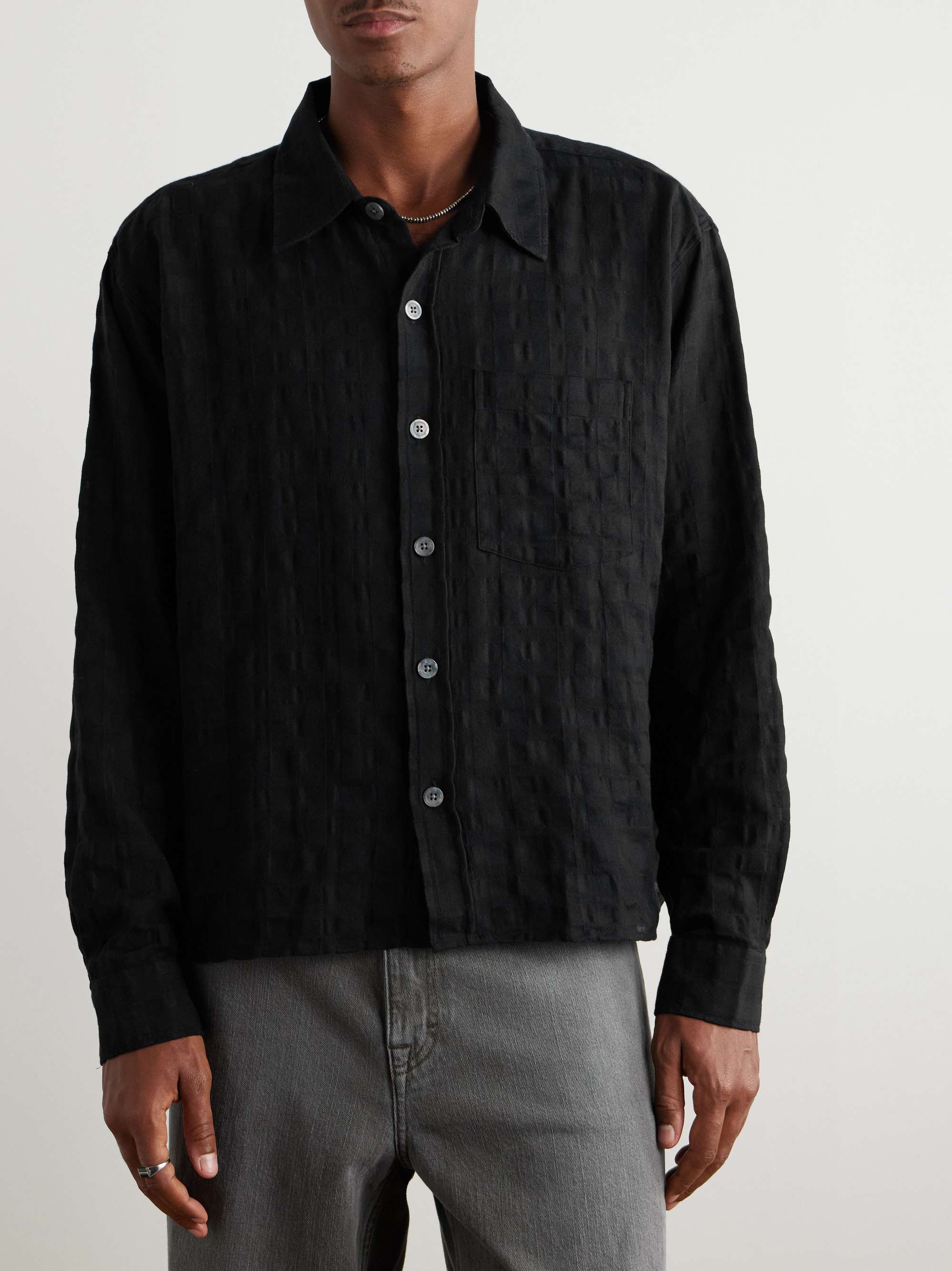 Checked Cotton-Blend Jacquard Shirt view