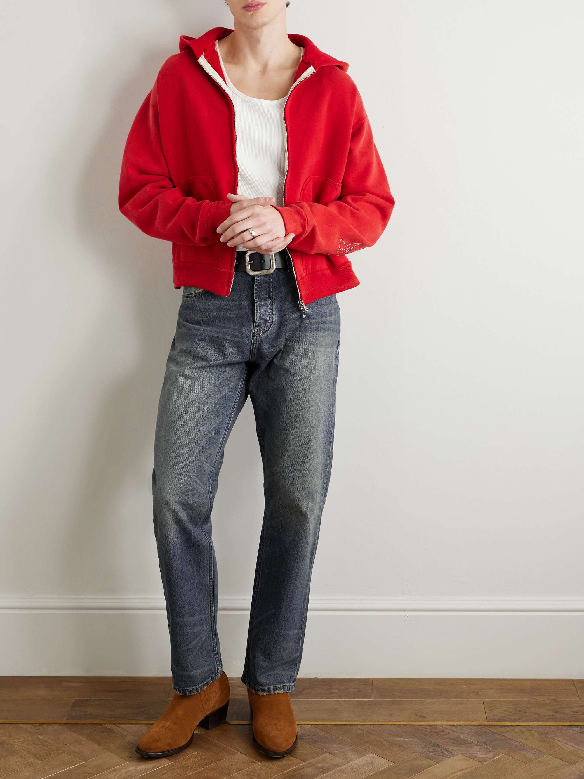 Wide-Leg Distressed Jeans view