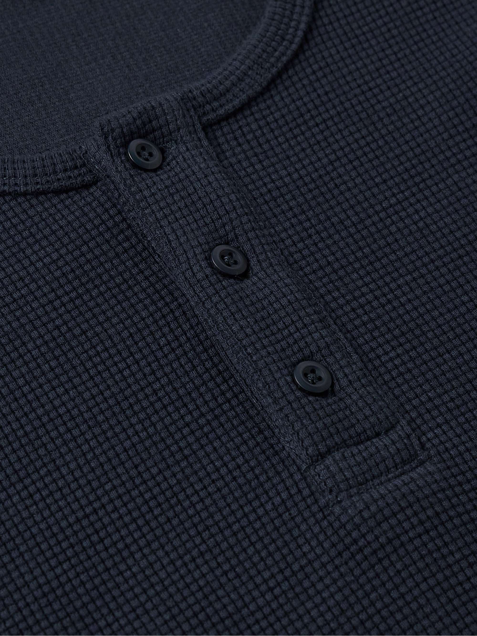 Waffle-Knit Cotton-Blend Henley T-Shirt view