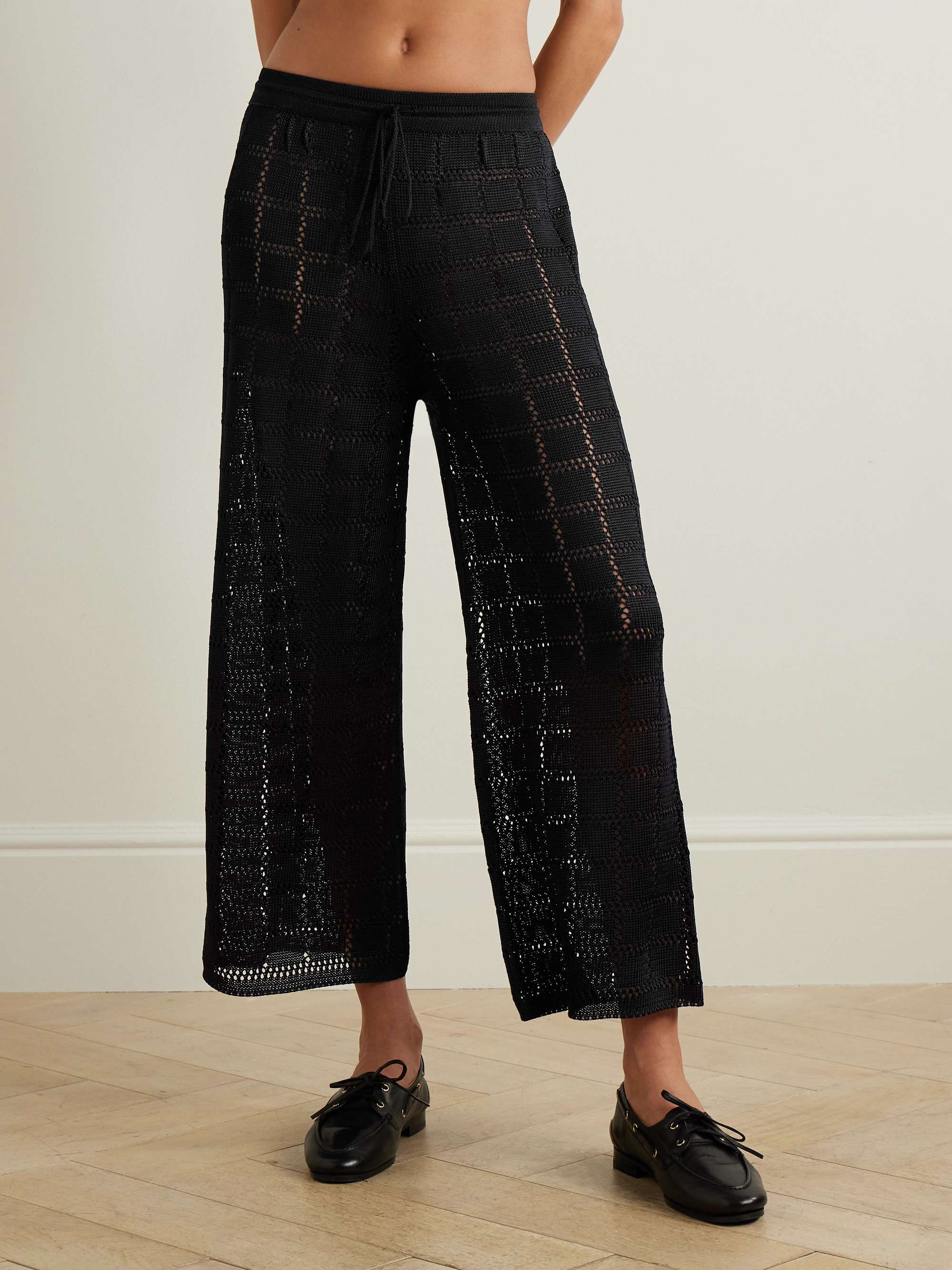 Pointelle-knit wide-leg pants view