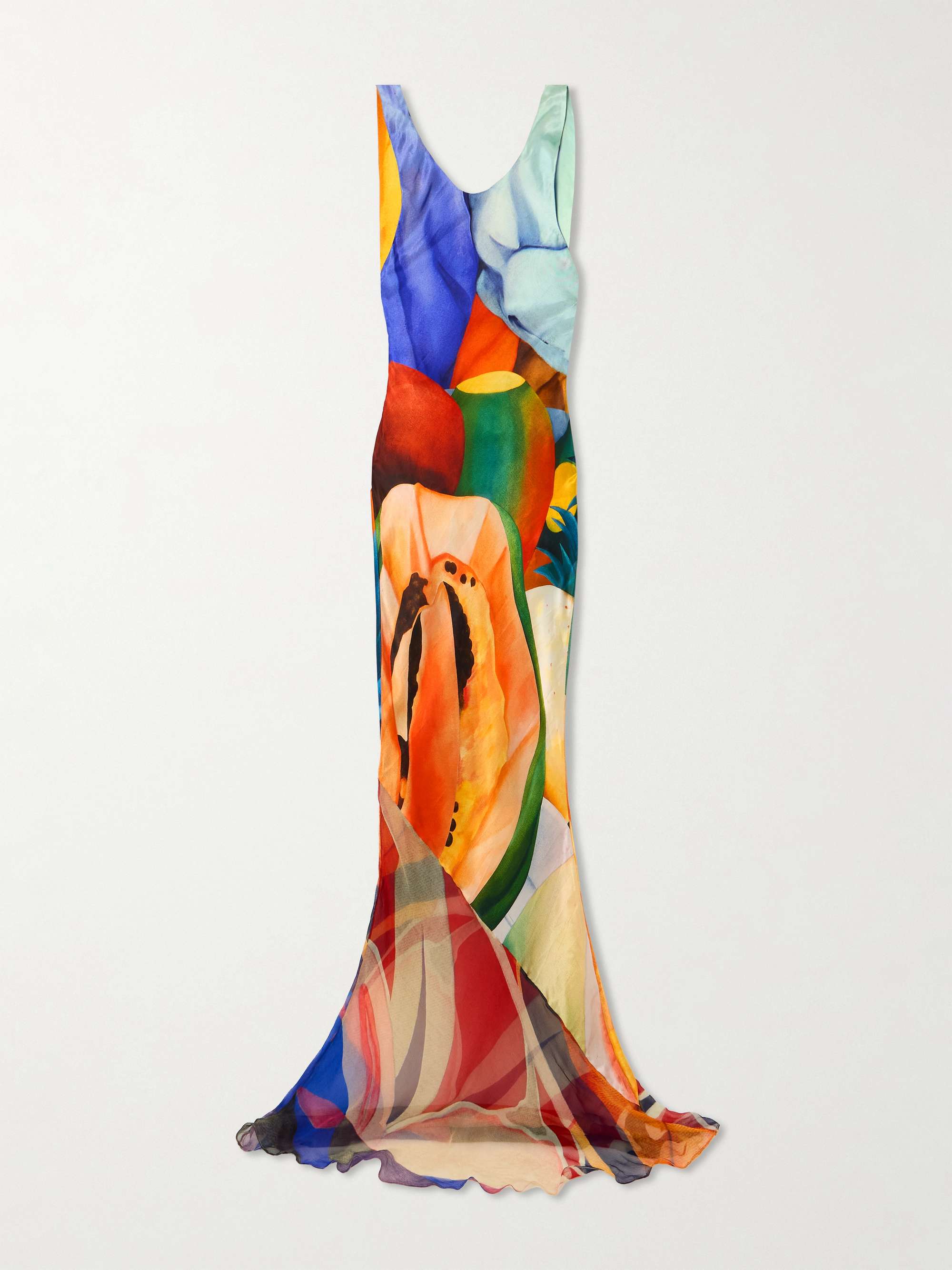 Open-back printed silk-blend satin and silk-blend chiffon maxi dress view