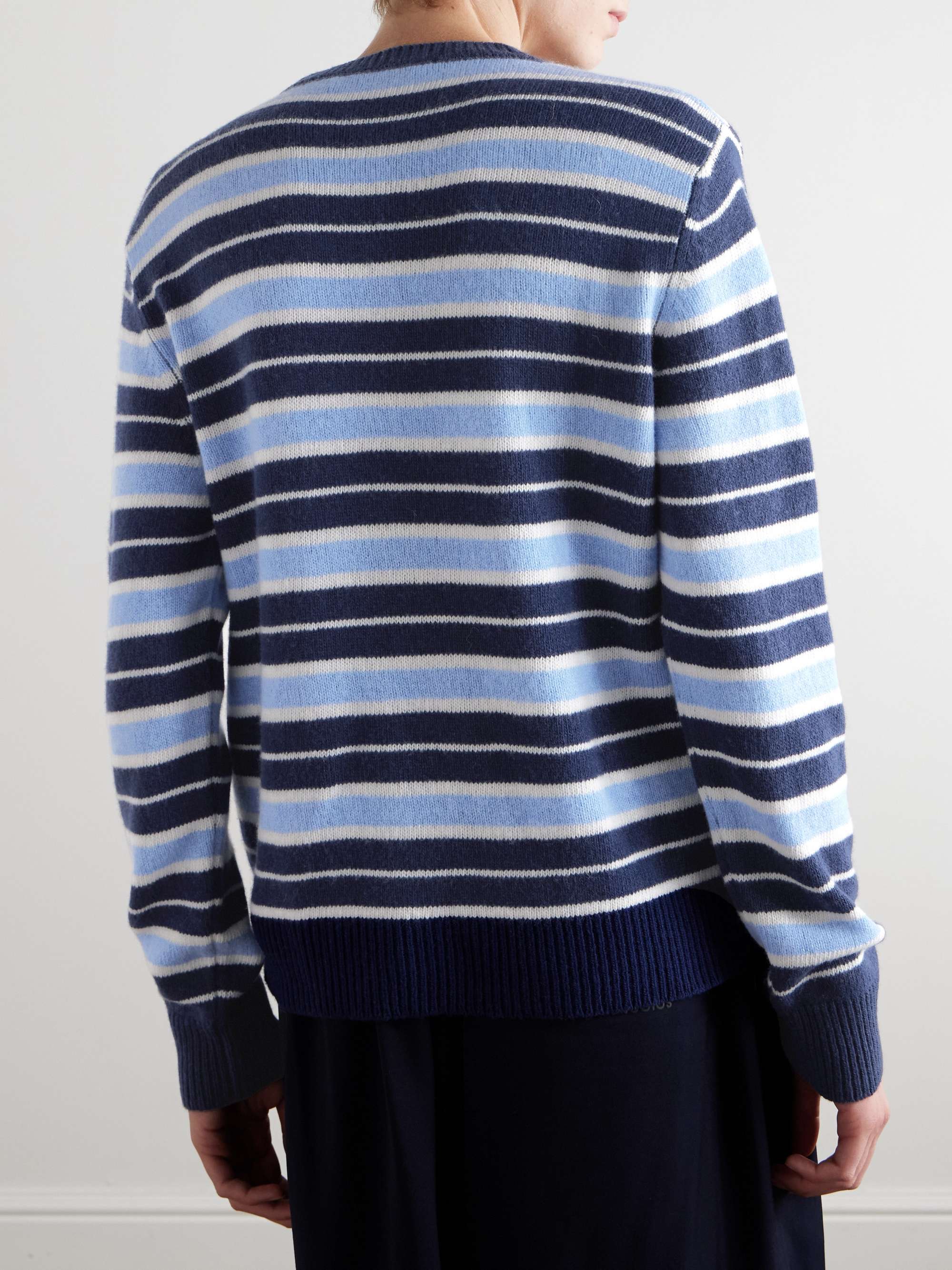 Logo-Embroidered Striped Wool and Cashmere-Blend Sweater view