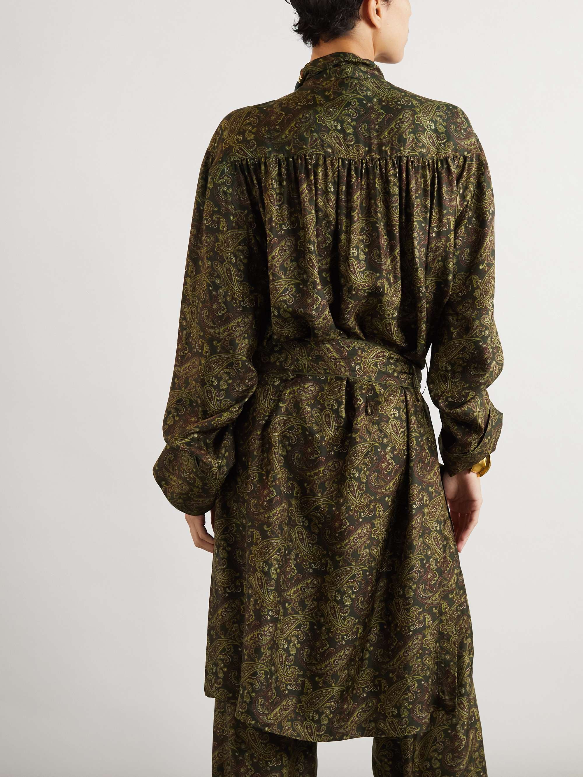 Pussy-bow belted paisley-print silk-twill mini dress view