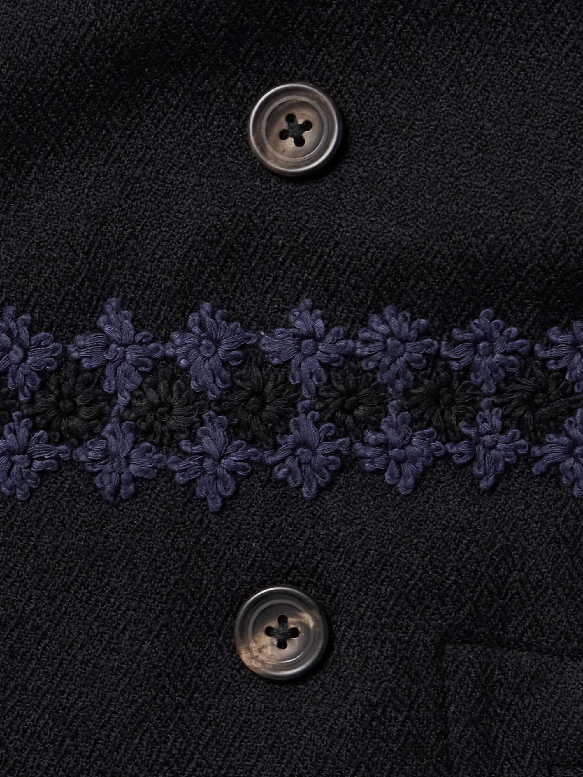 Double-Breasted Embroidered Wool-Flannel Suit Jacket view