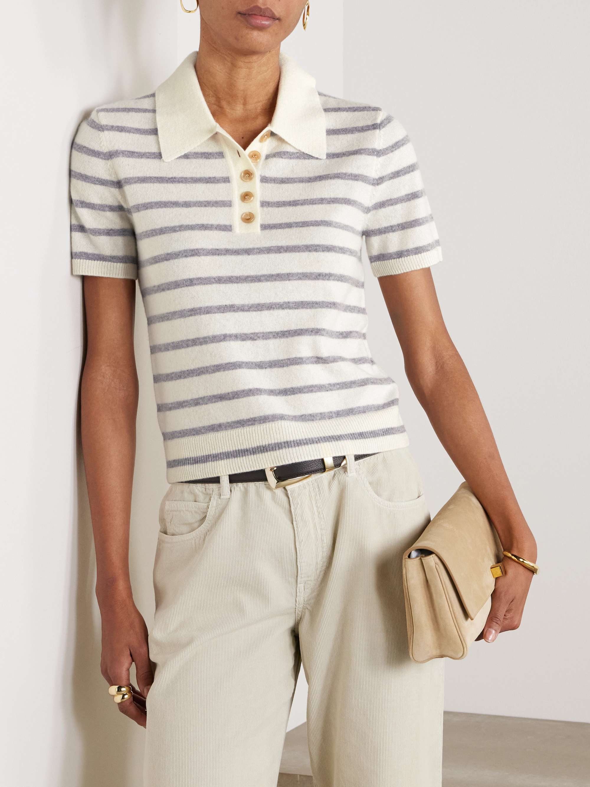 Brandt striped cashmere polo shirt view