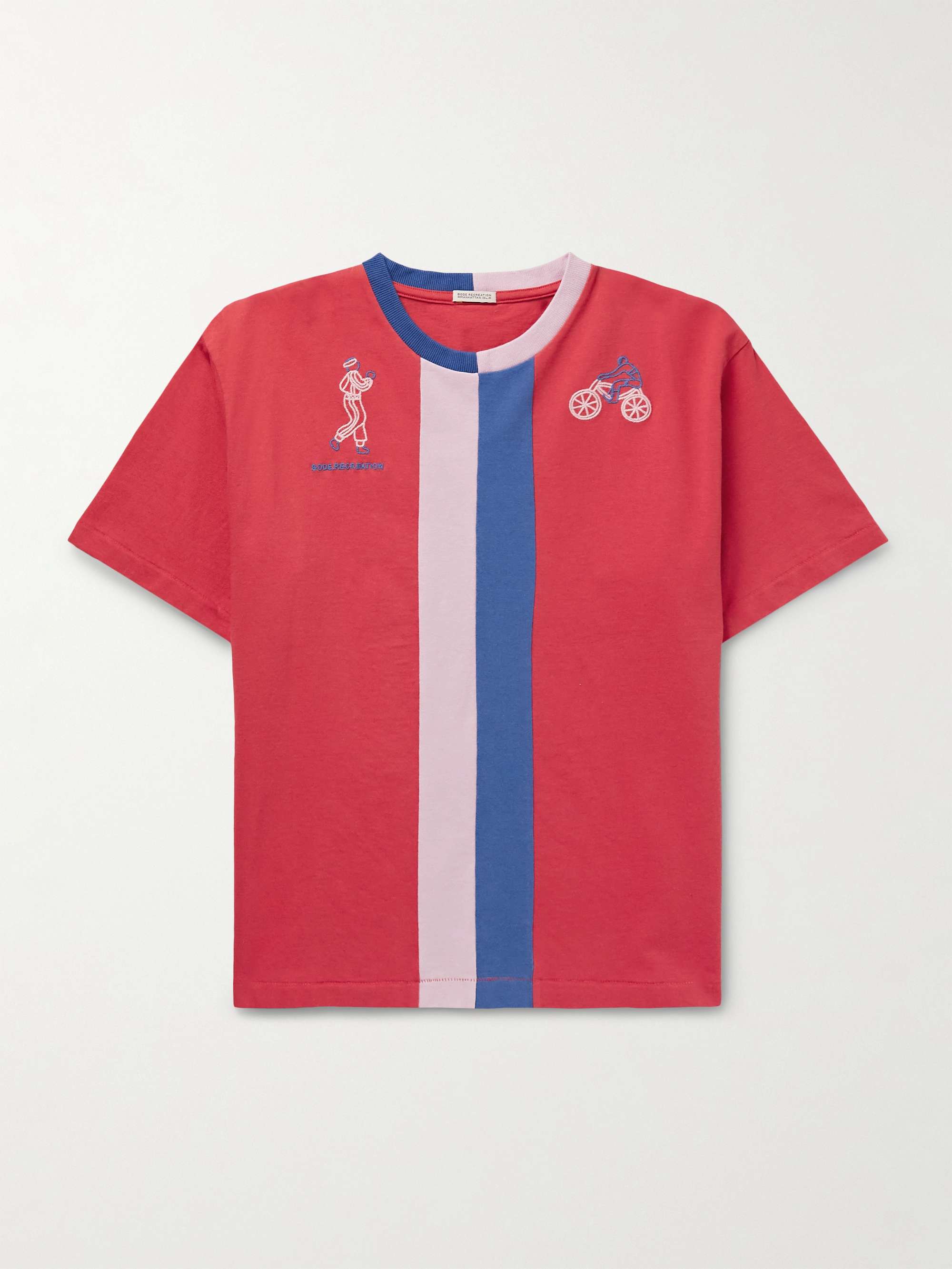 Embroidered Striped Cotton-Jersey T-Shirt view
