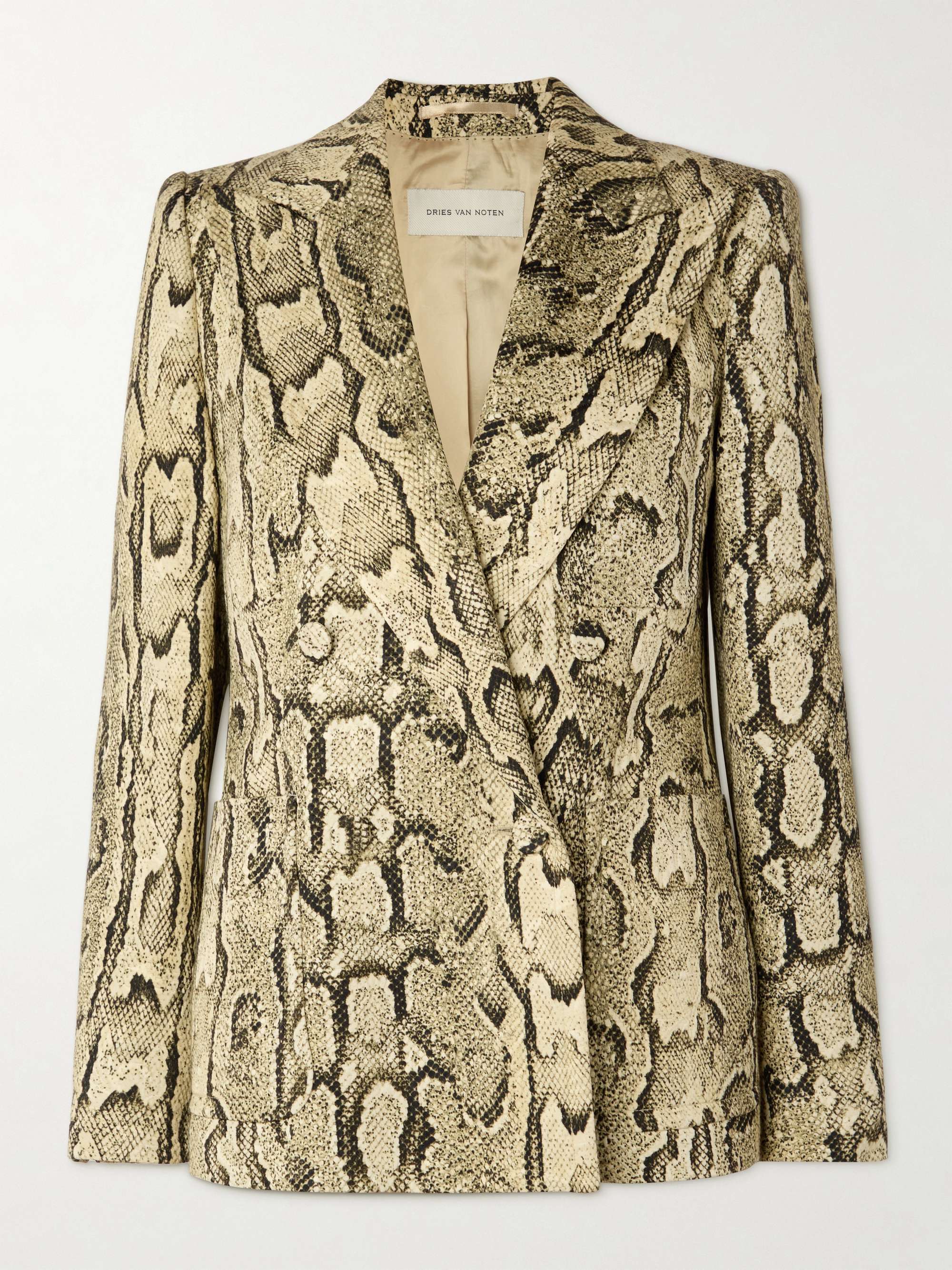 Double-breasted snake-print woven blazer view