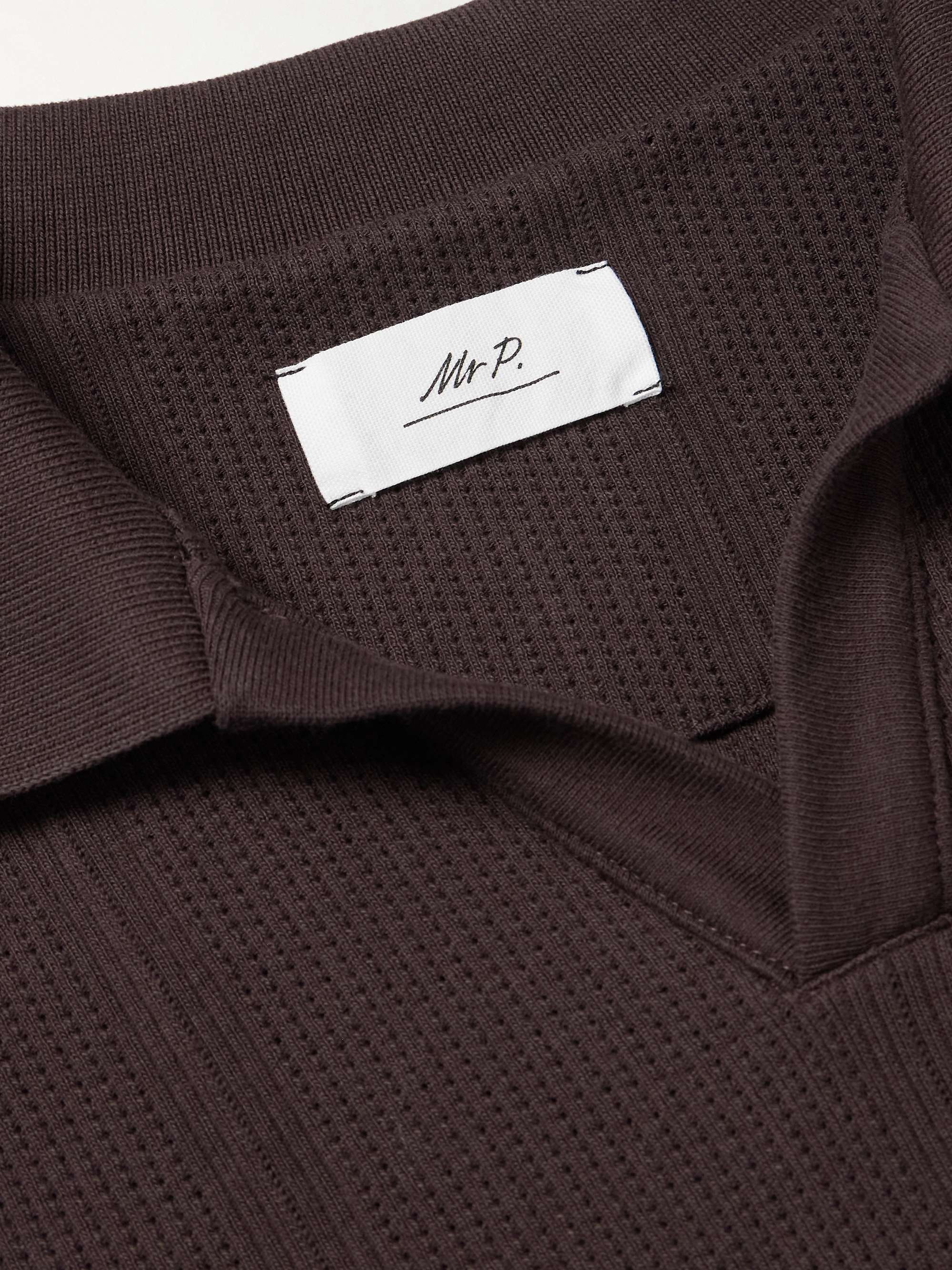Jonny Open-Collar Pointelle-Knit Cotton Polo Shirt view