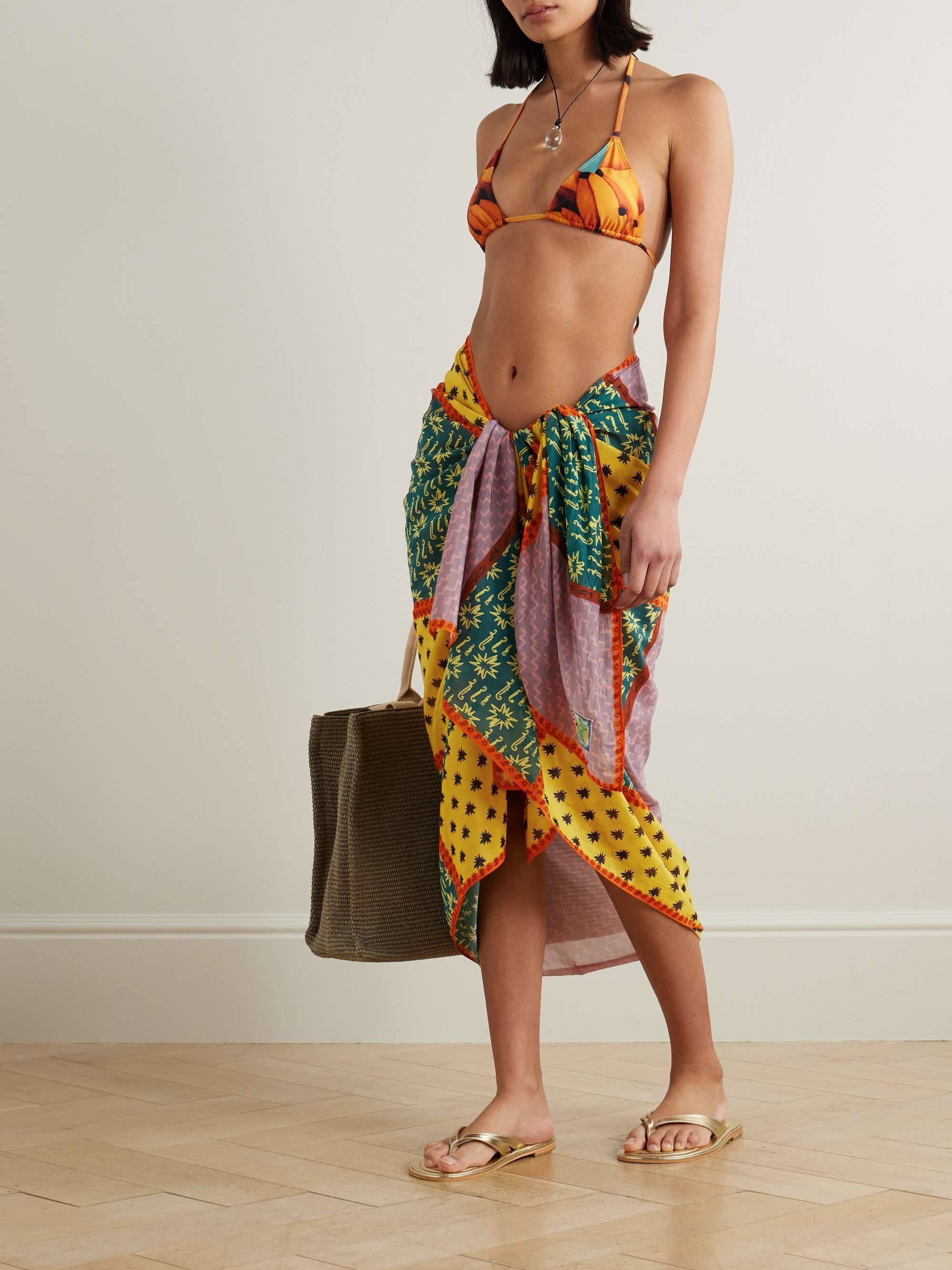 Estrellitas patchwork printed cotton and silk-blend pareo view