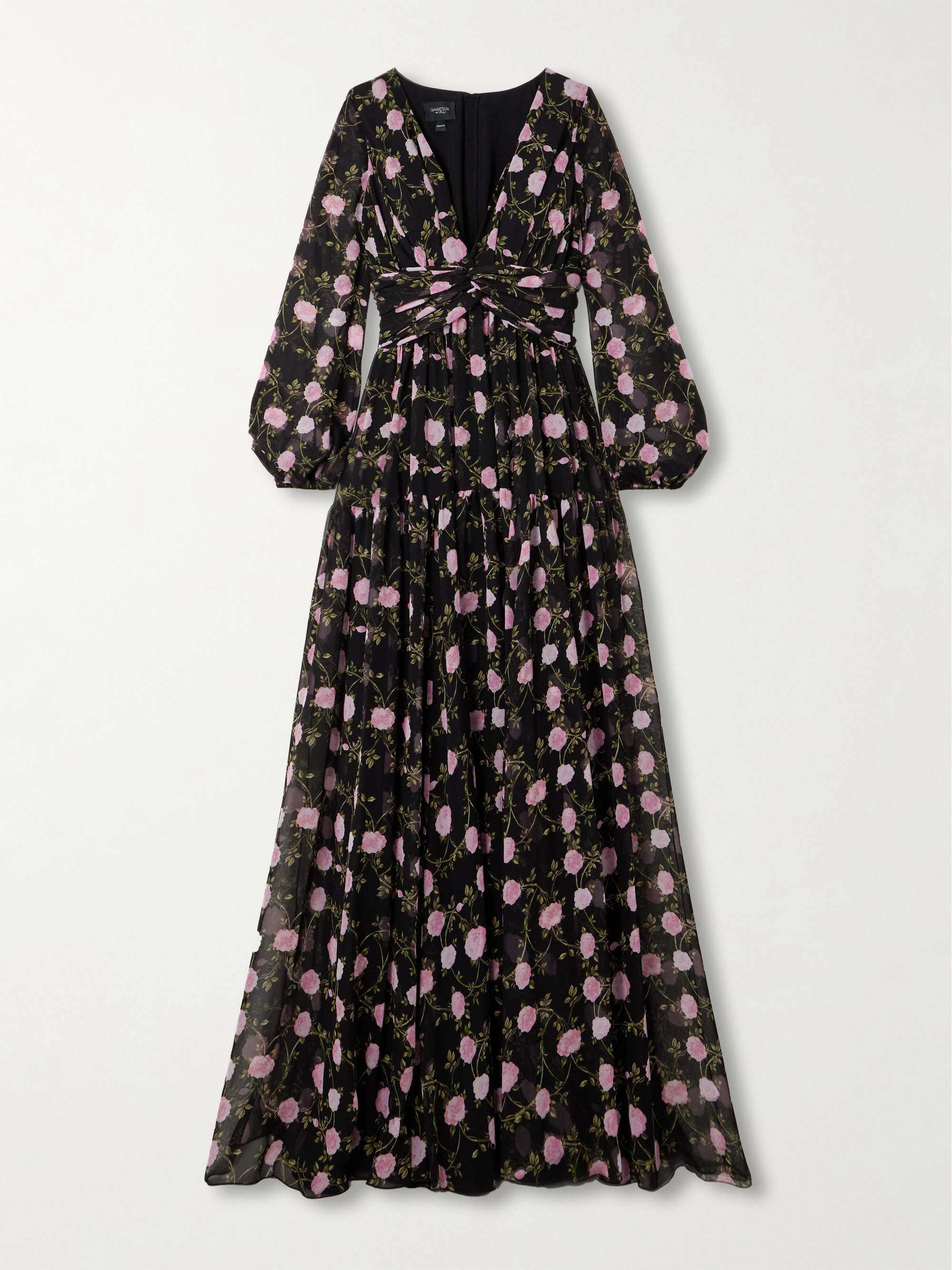 Gathered floral-print silk-chiffon gown view