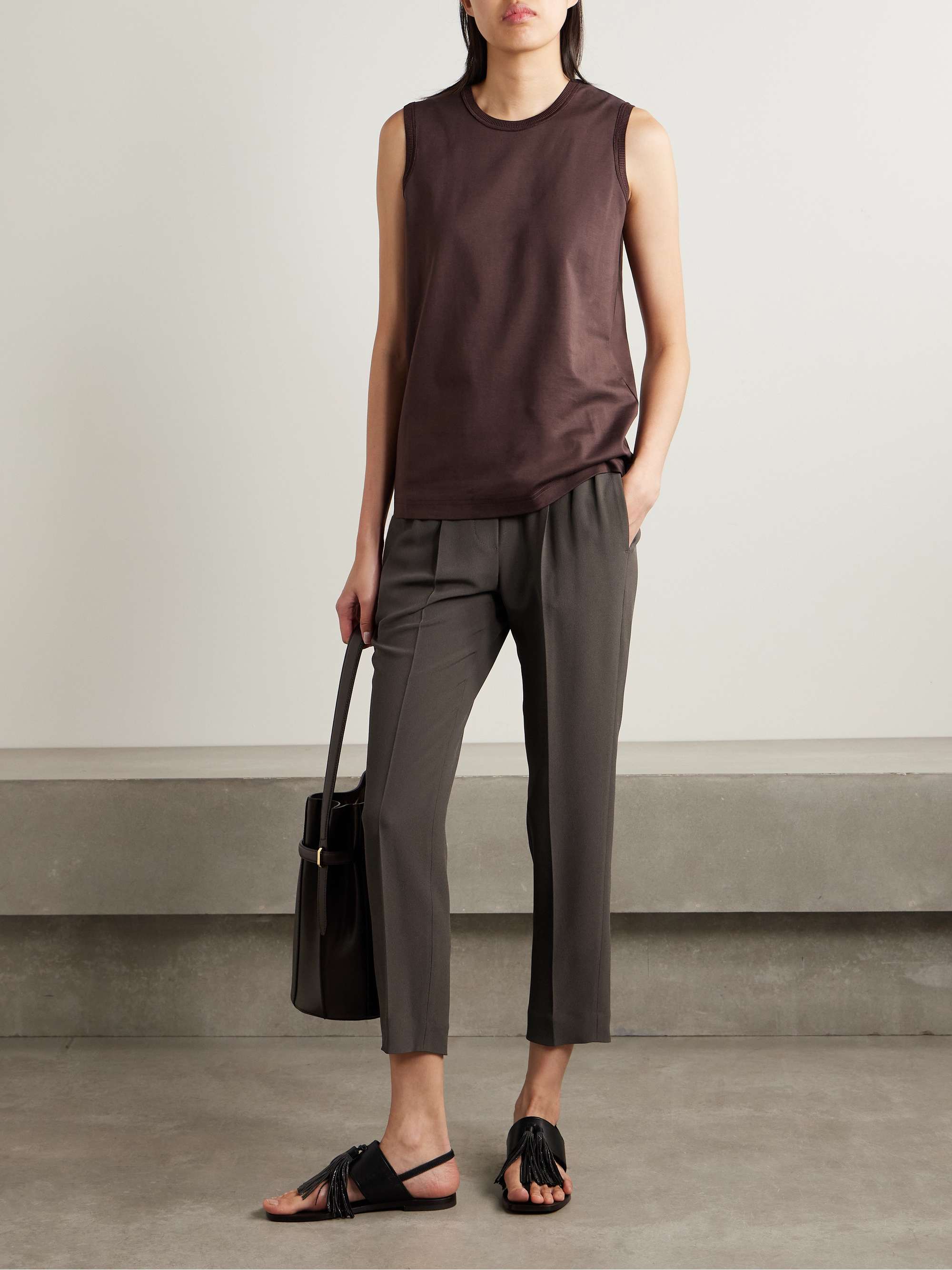 Cropped pleated crepe pants view