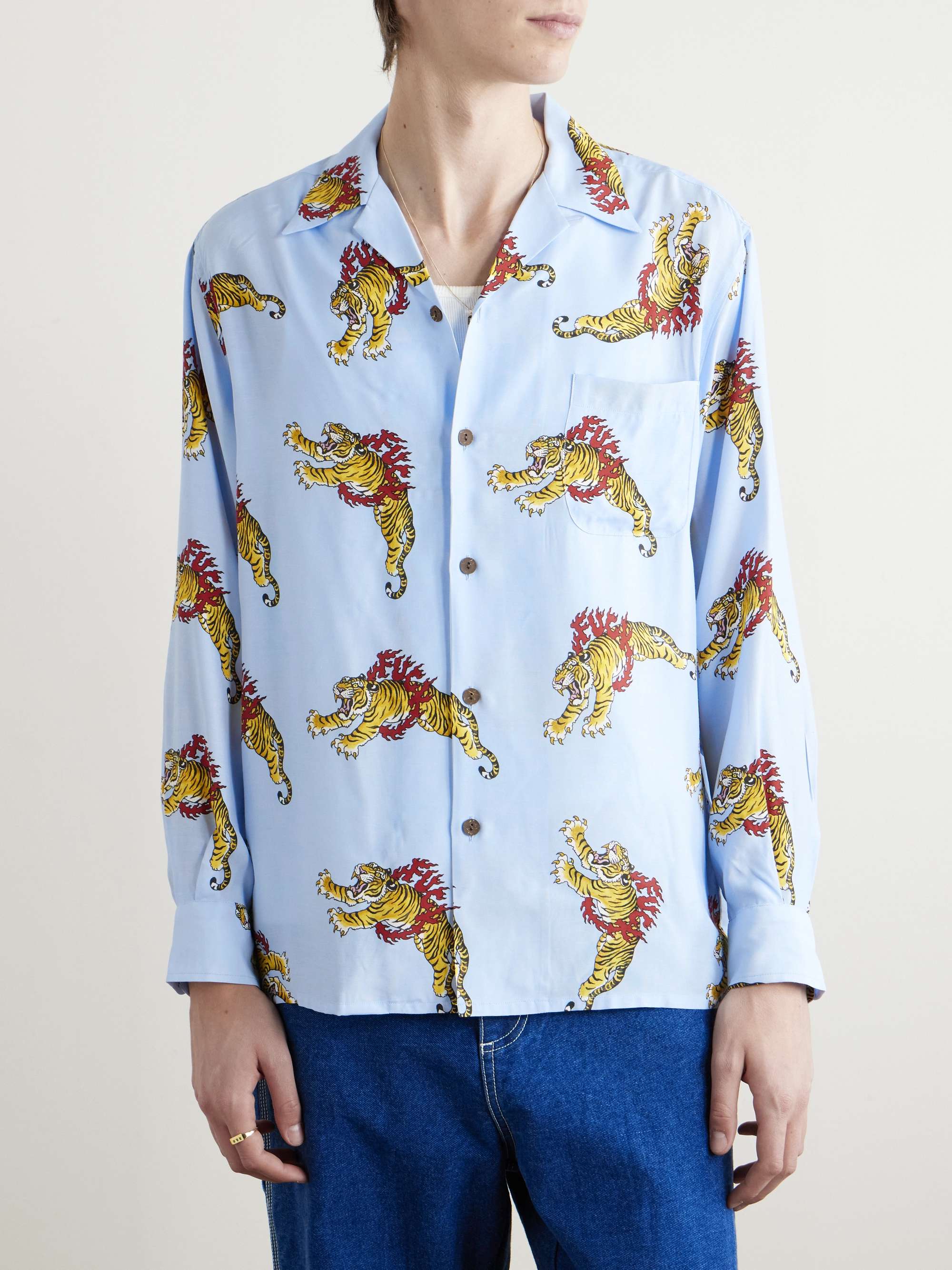 + Tim Lehi Convertible-Collar Printed Matte-Satin Shirt view