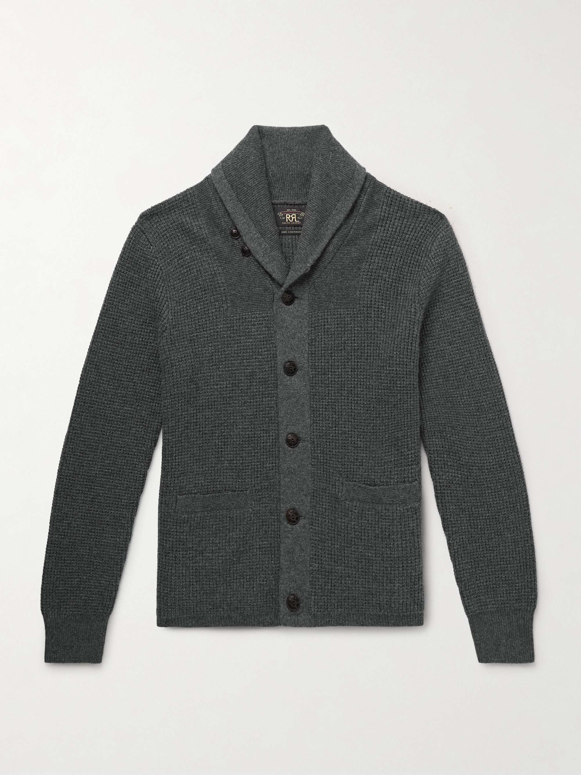 Shawl-Collar Waffle-Knit Cashmere Cardigan view
