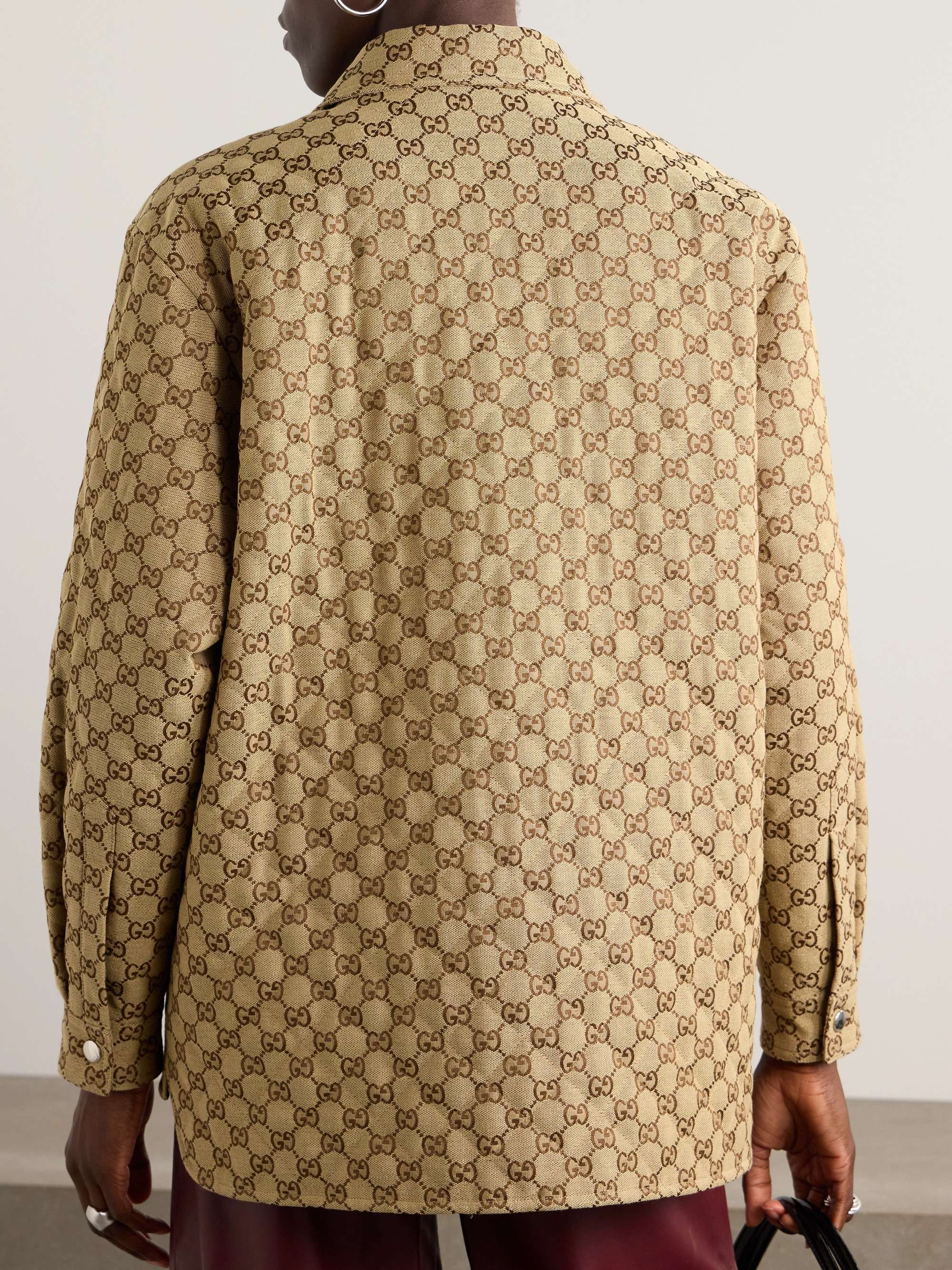 Quilted padded cotton-blend canvas-jacquard shirt view