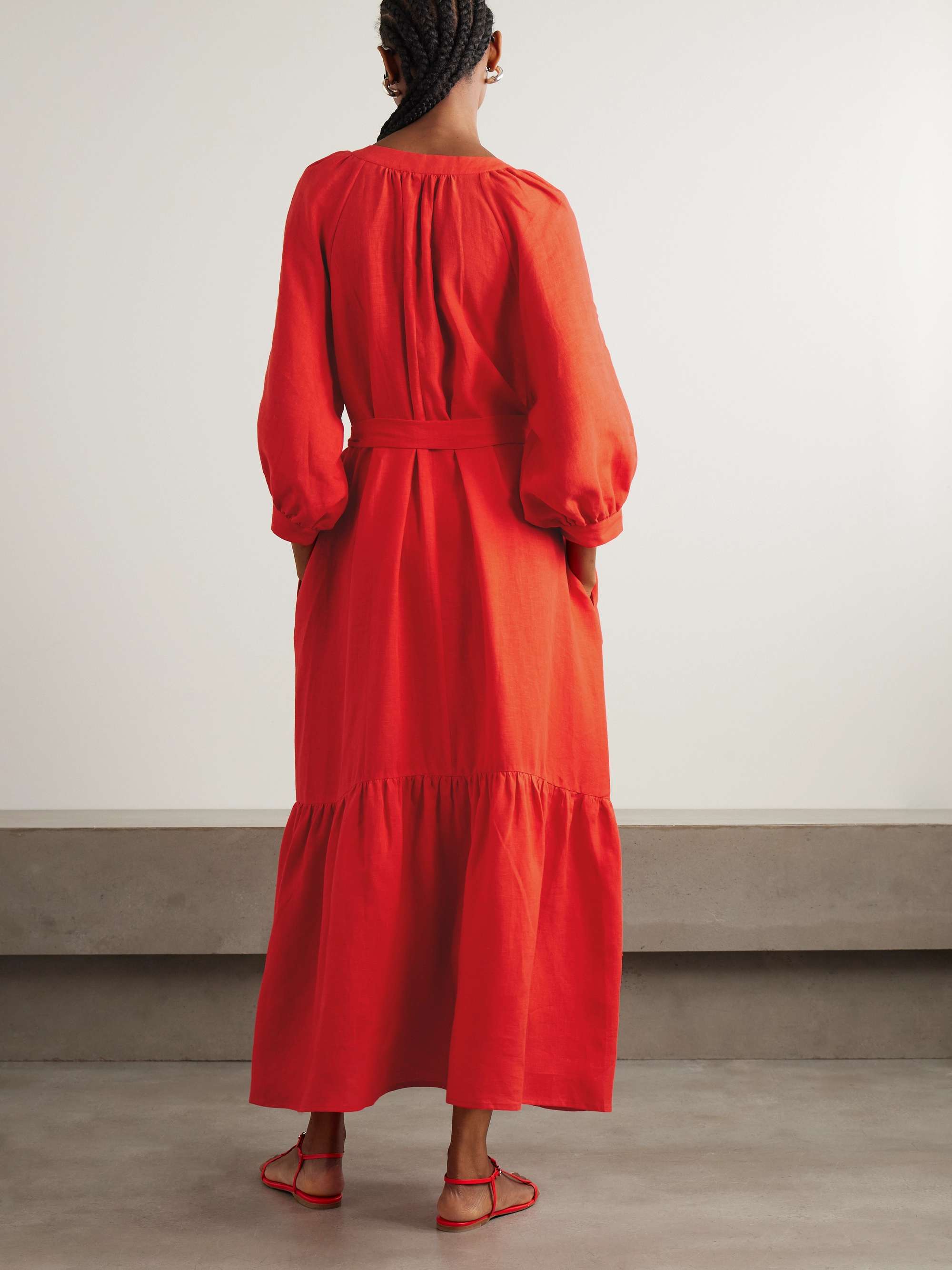 Joie tiered belted wrap-effect linen maxi dress view