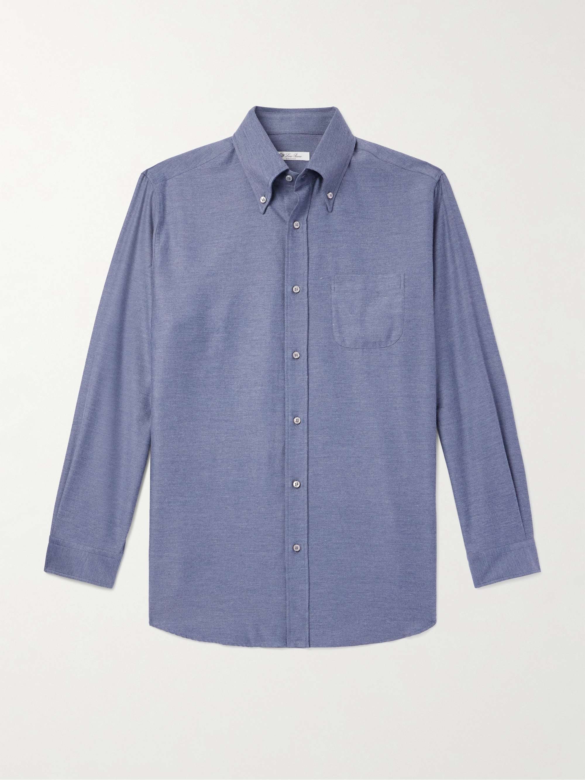 Button-Down Collar Cotton and Cashmere-Blend Denim Shirt view